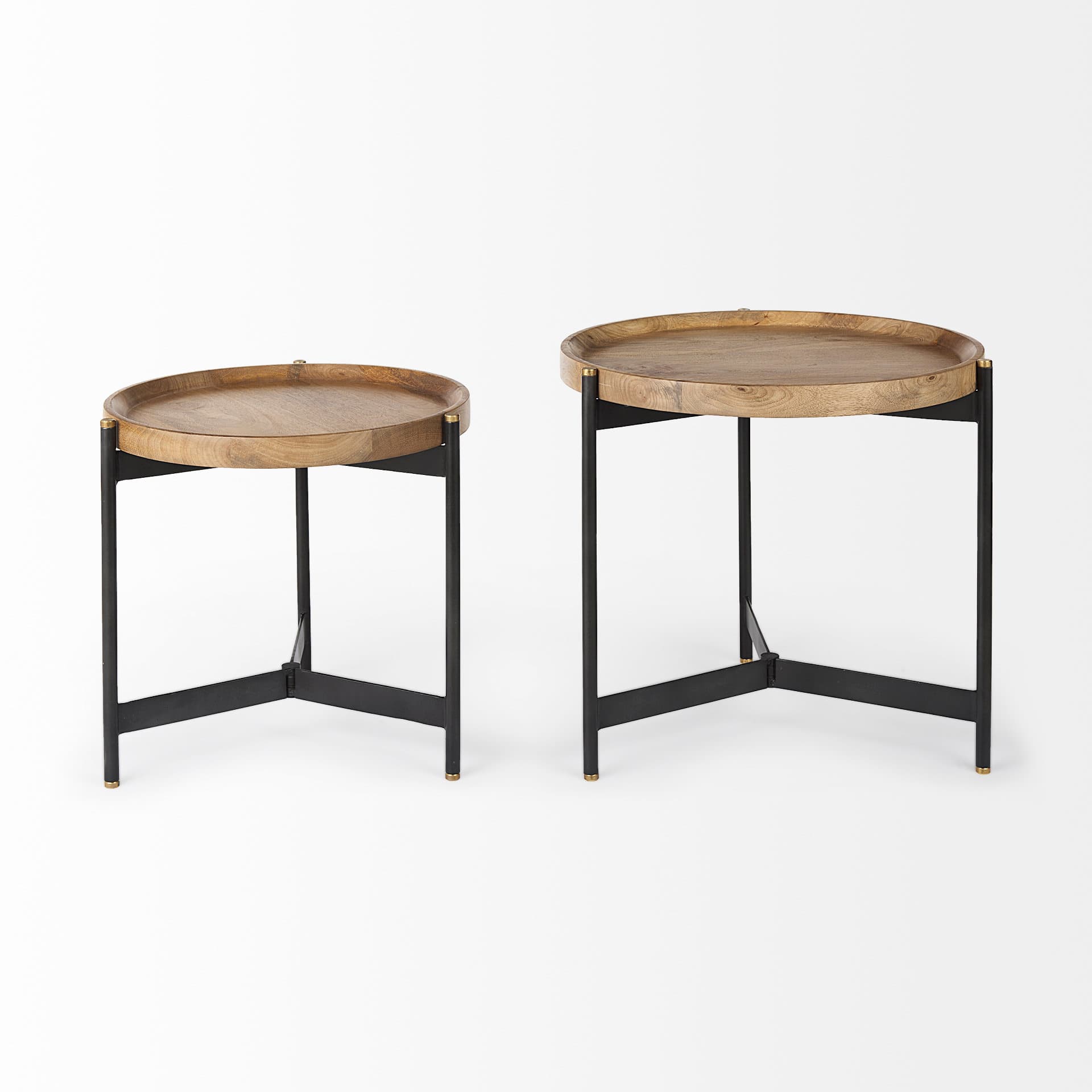 Marquisa (Set of 2) 22.5L x 22.5W x 20.8H Light Brown Wood W/ Black Metal Base Nesting Side Tables — product photograph