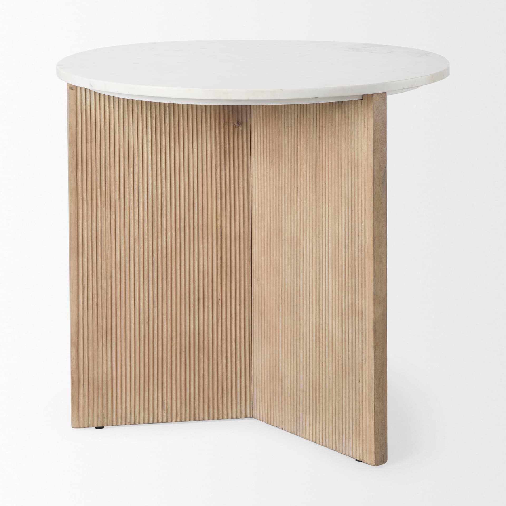 Enzo Marble Tabletop w/ Fluted Light Wood Base Foyer Accent Table — product photograph
