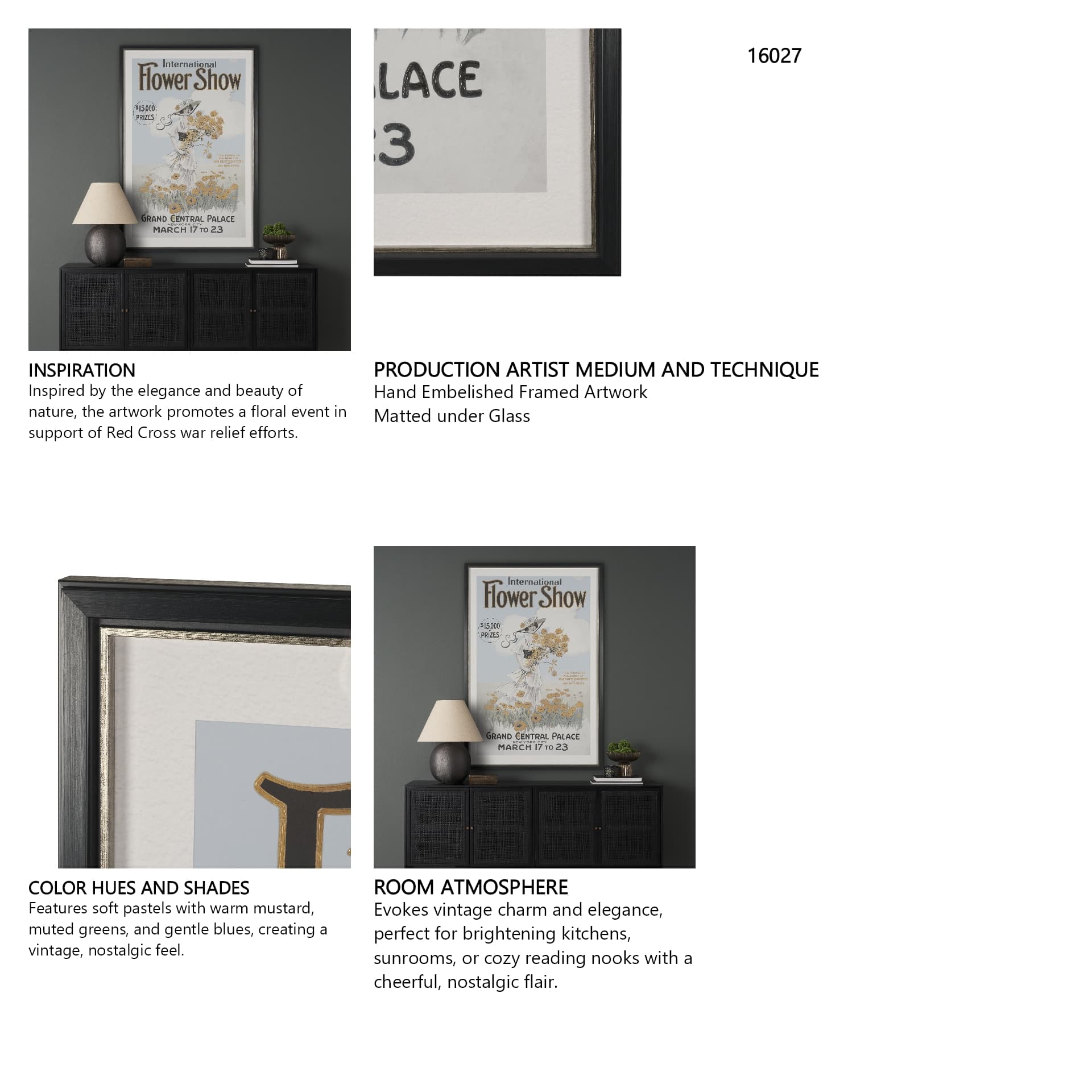 Ephemera Flower Show by The Vintage Collection Hand Embelished Framed Artwork Matted under Glass — in a styled room