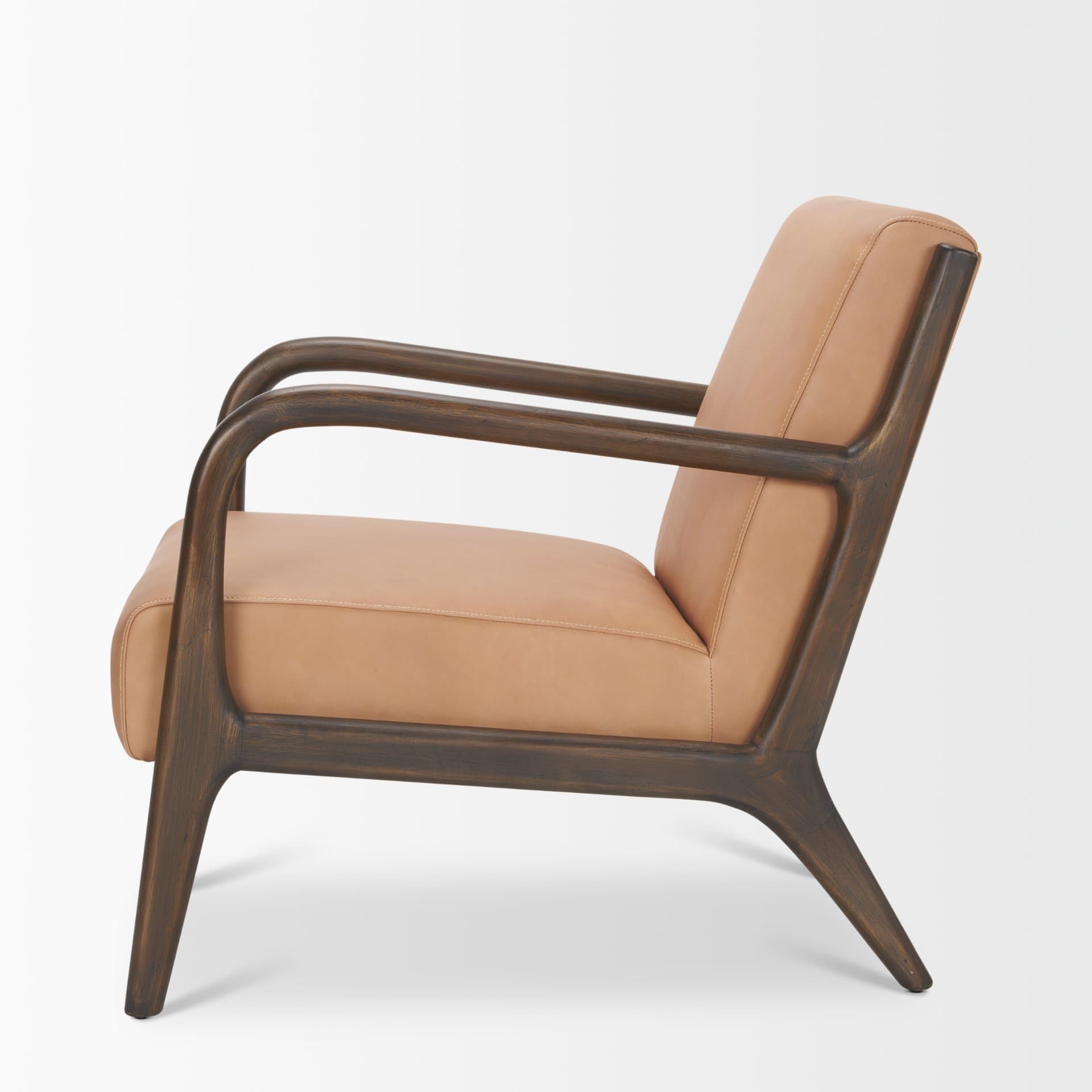 Cashel Accent Chair W/ Dark Brown Wood and Tan Genuine Leather — product photograph