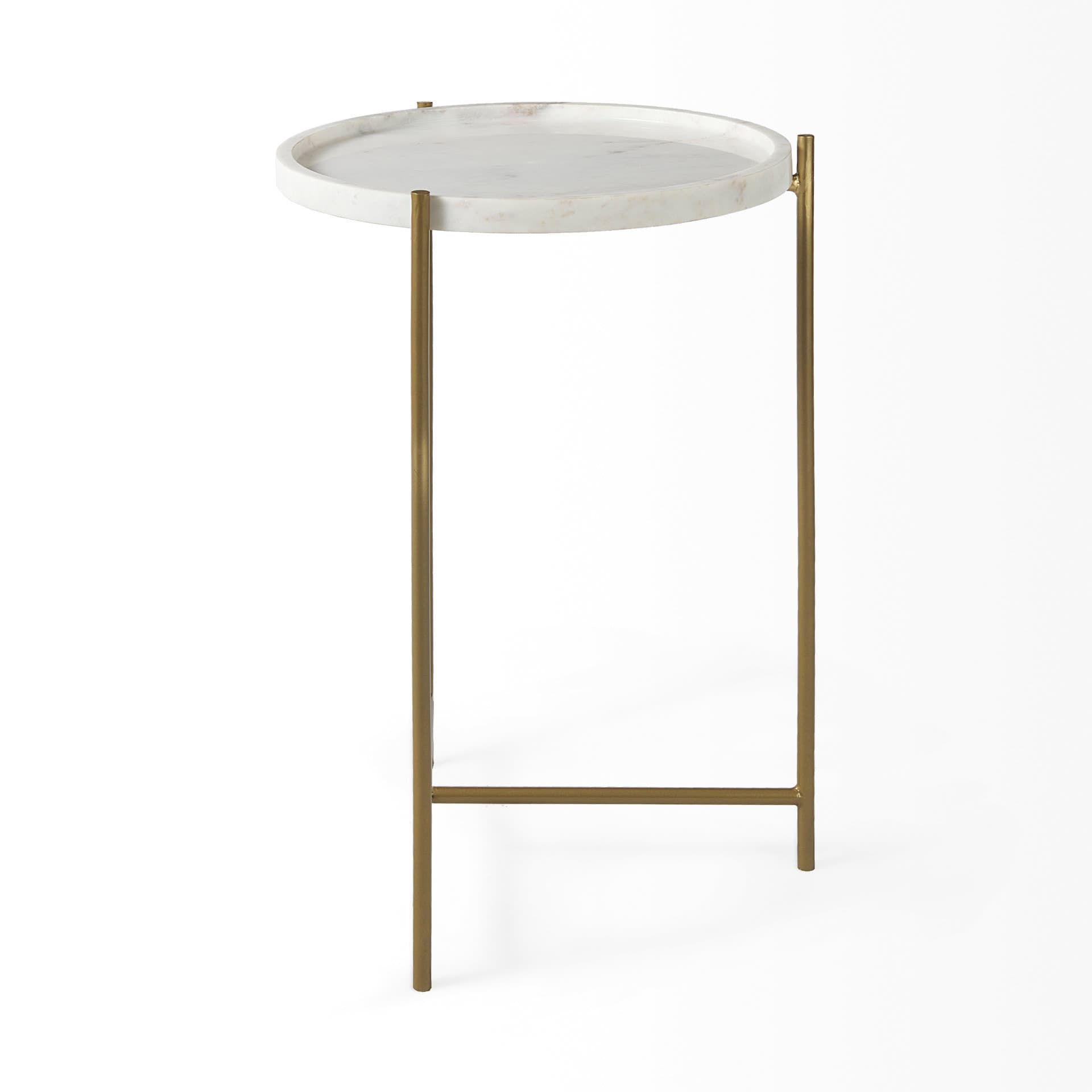 Stella 17L x 17W White Round Marble Top W/Gold Base Accent Table — product photograph