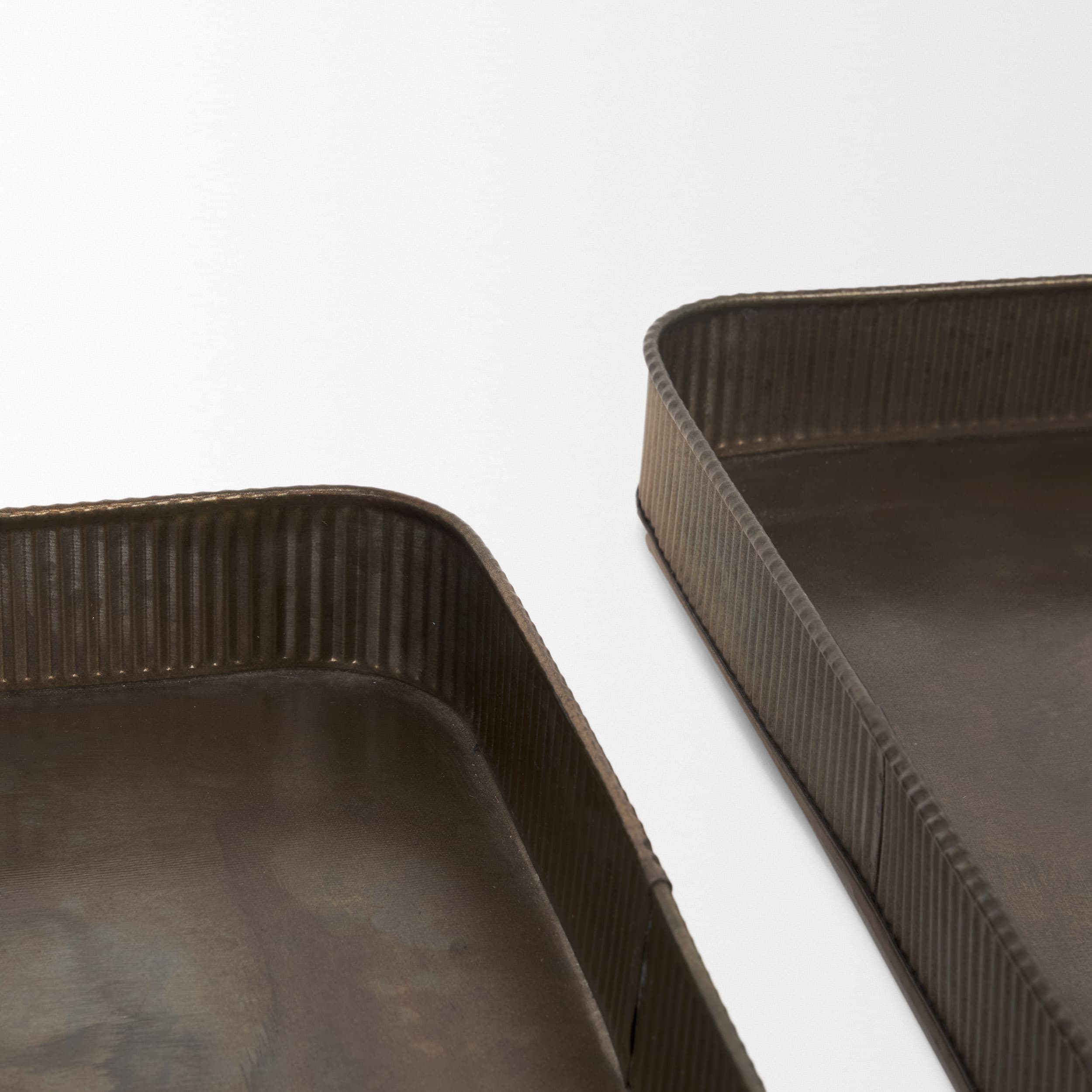 Varun Square Antiqued Brass Metal Tray (Set of 2) — product photograph