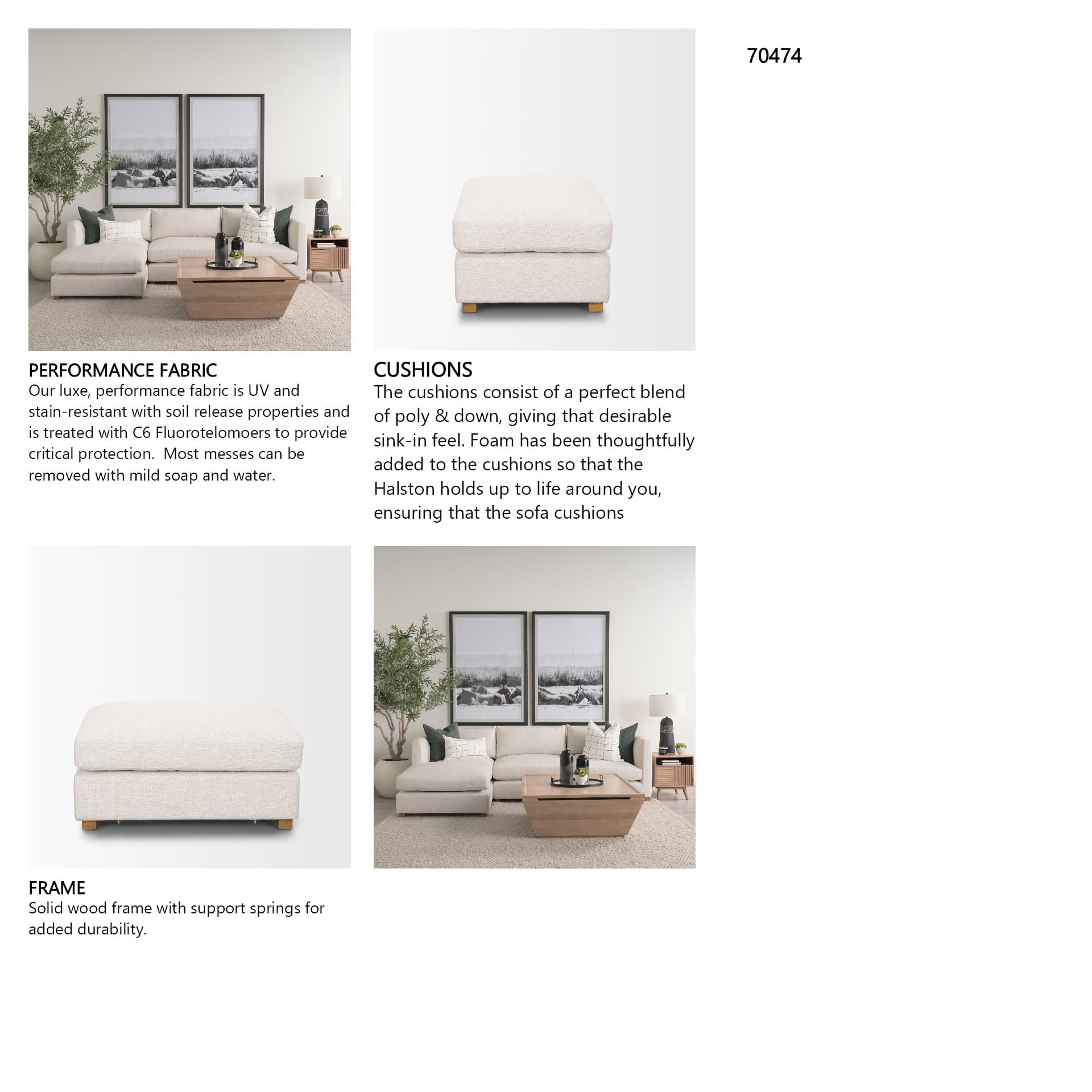 Halston Small Ottoman Oatmeal Performance Fabric — in a styled room