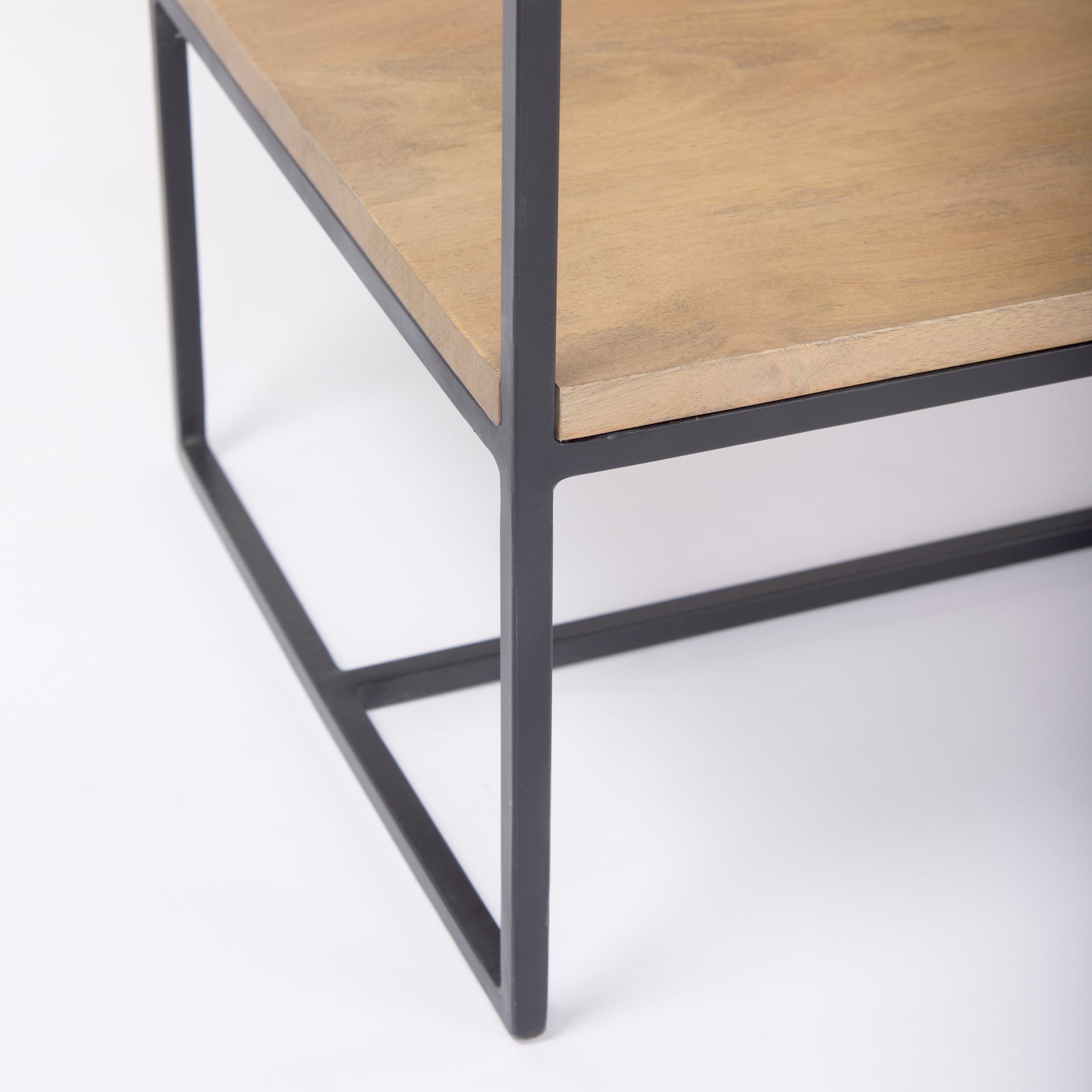 Morris 47.0L x 15.0W x 75.0H Light Brown Wood w/ Black Metal Frame 6-Tier Shelving Unit — product photograph