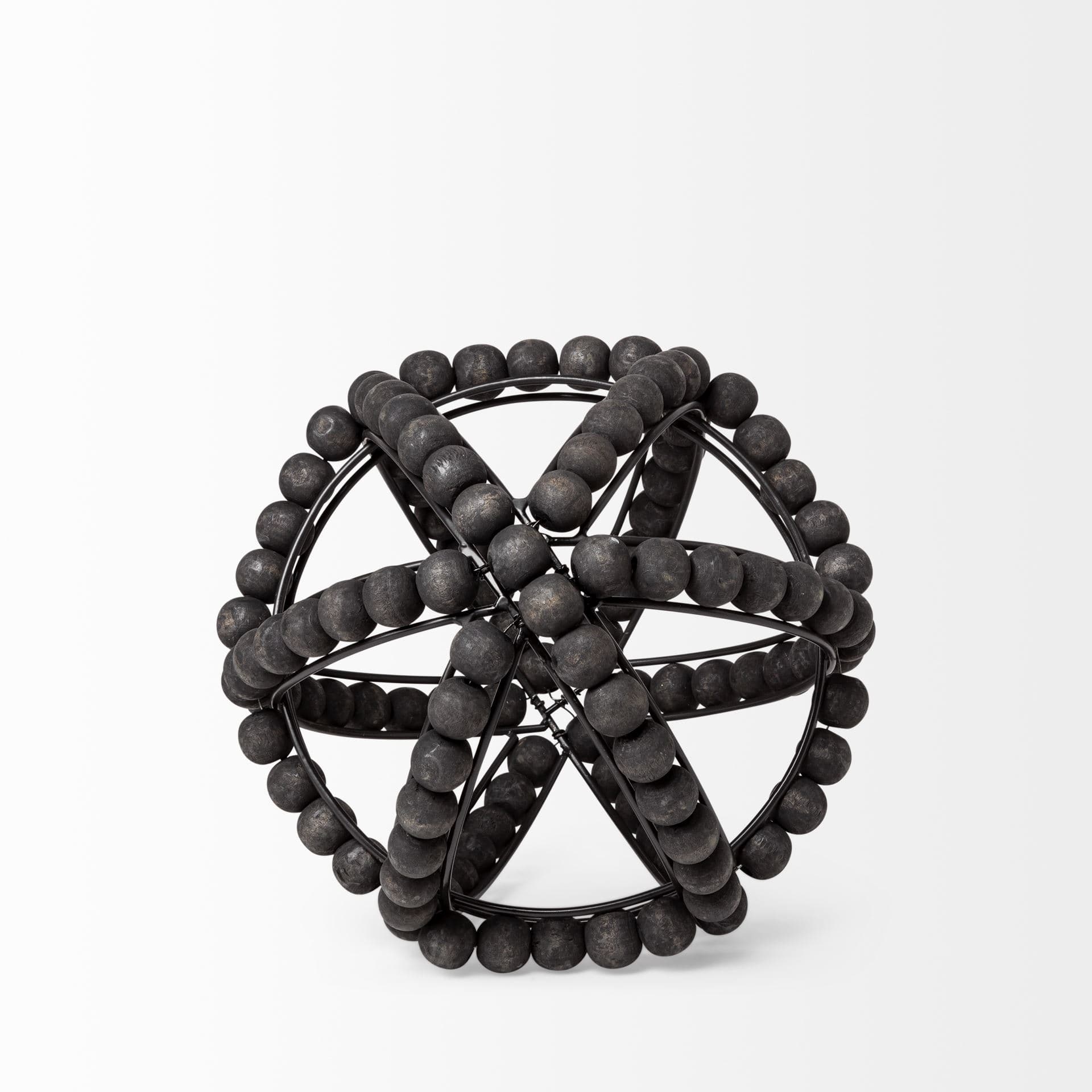Earnhardt I Small 9L x 9W Black Wooden Beaded Orb — product photograph