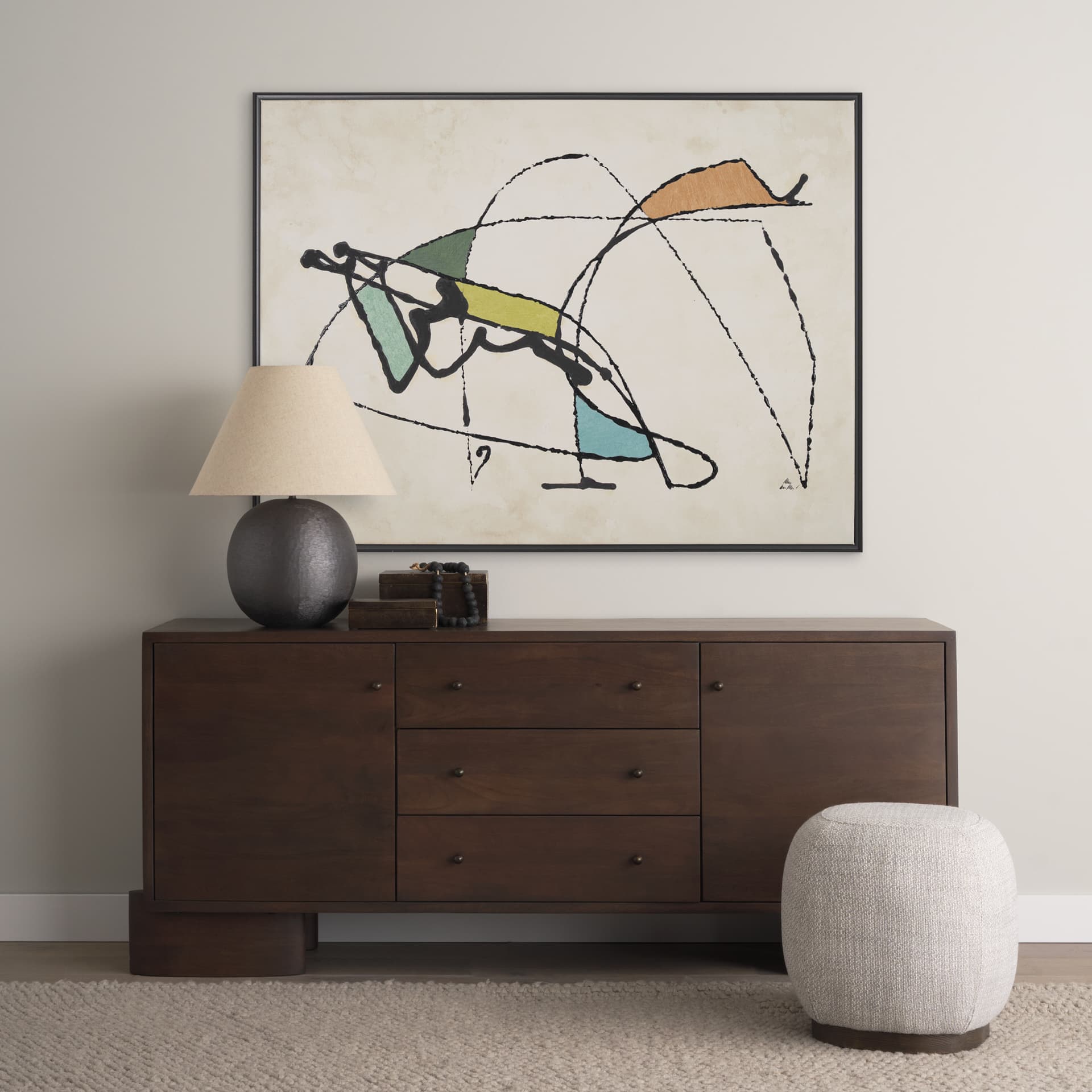 Vintage Vibes I by Mercana Studio a Hand Embellished Textured Framed Canvas — in a styled room