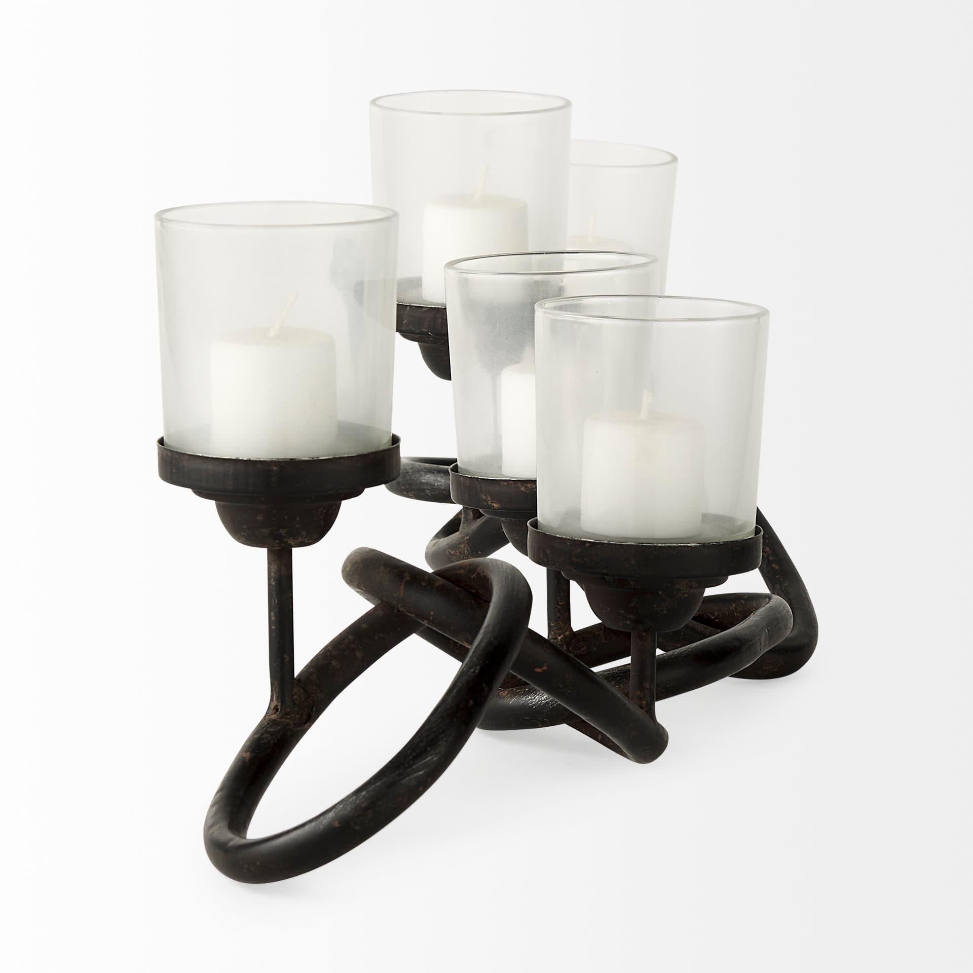 Quito Black Metal Chain-Link Five Candle Table Candle Holder — product photograph