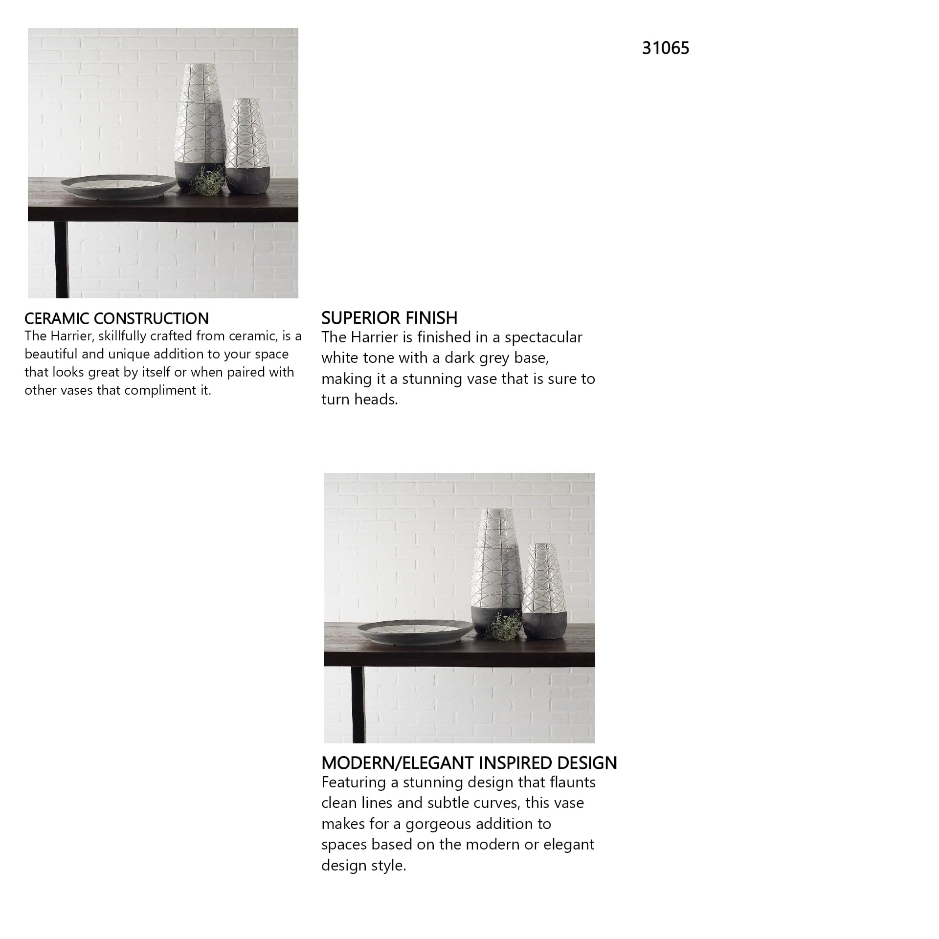 Harrier II Large Gray Ceramic Dark Base White Vase — in a styled room