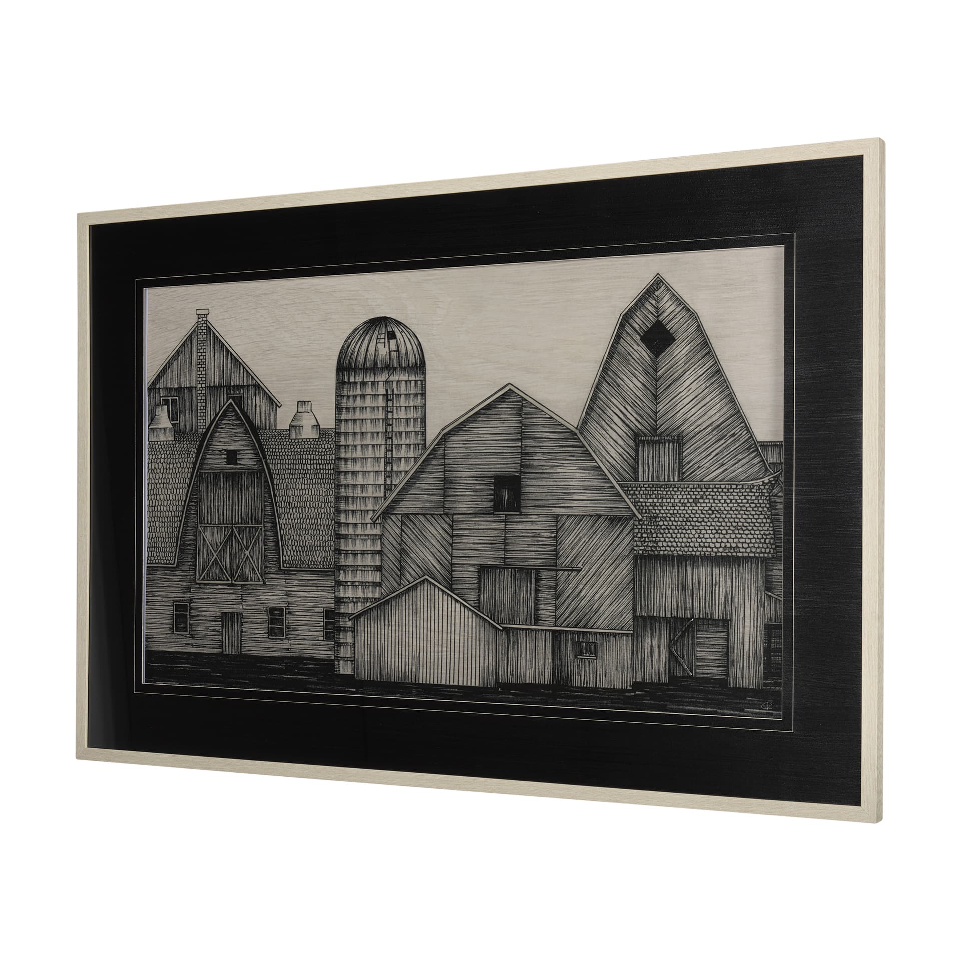 Barn Buildings II by CV a Hand Embellished Textured Framed Art Print Matted under Glass — product photograph
