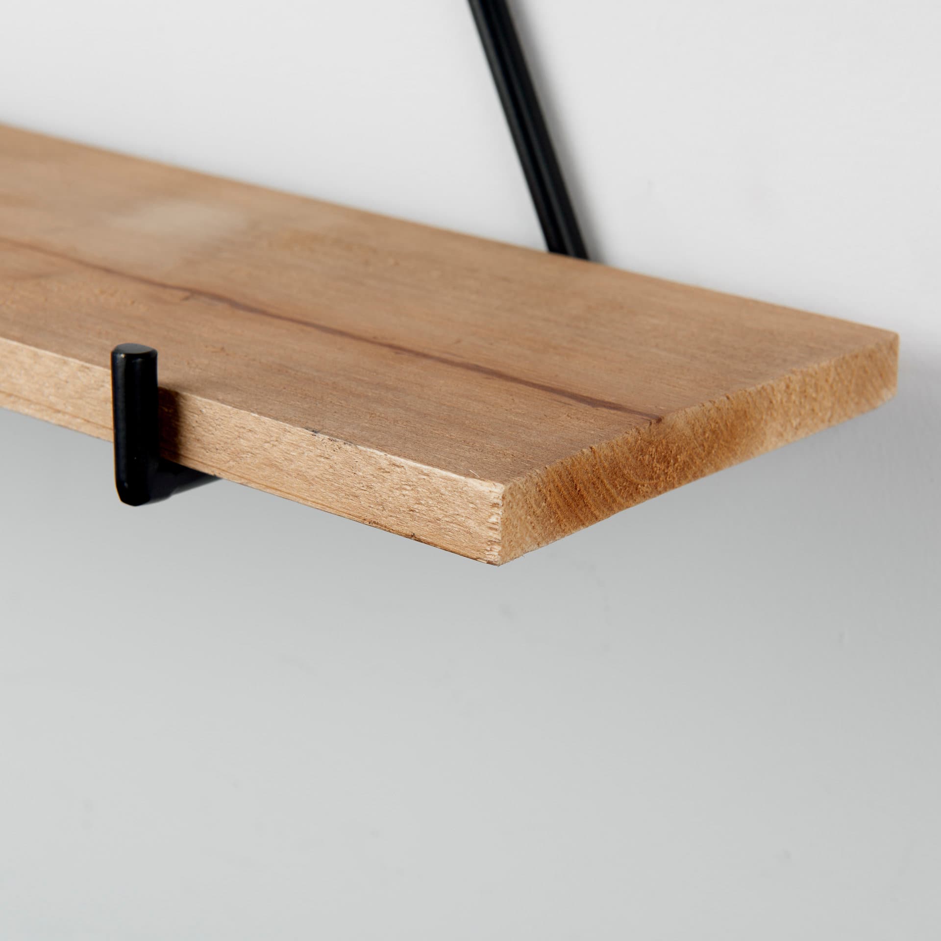 Khufu 18.9L x 5.5W x 10.2H Set of Three Brown Wood W/ Black Metal Triangular Hanging Shelves — product photograph