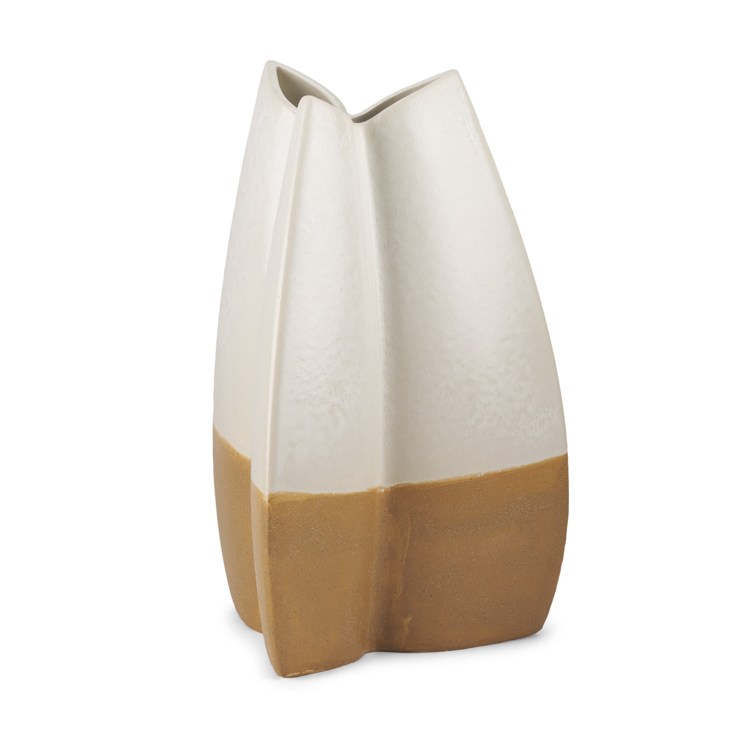 Vania Large Off White w/ Tan Textured Ceramic Vase — product photograph