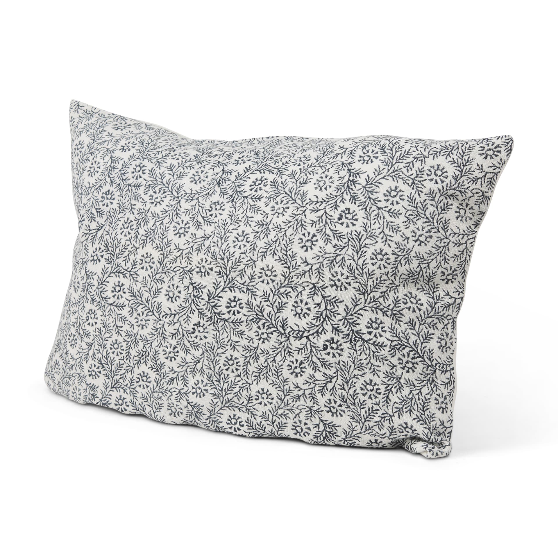 Jayne 14x26 Cream w/ Indigo Print Linen Lumbar Pillow Cover — product photograph