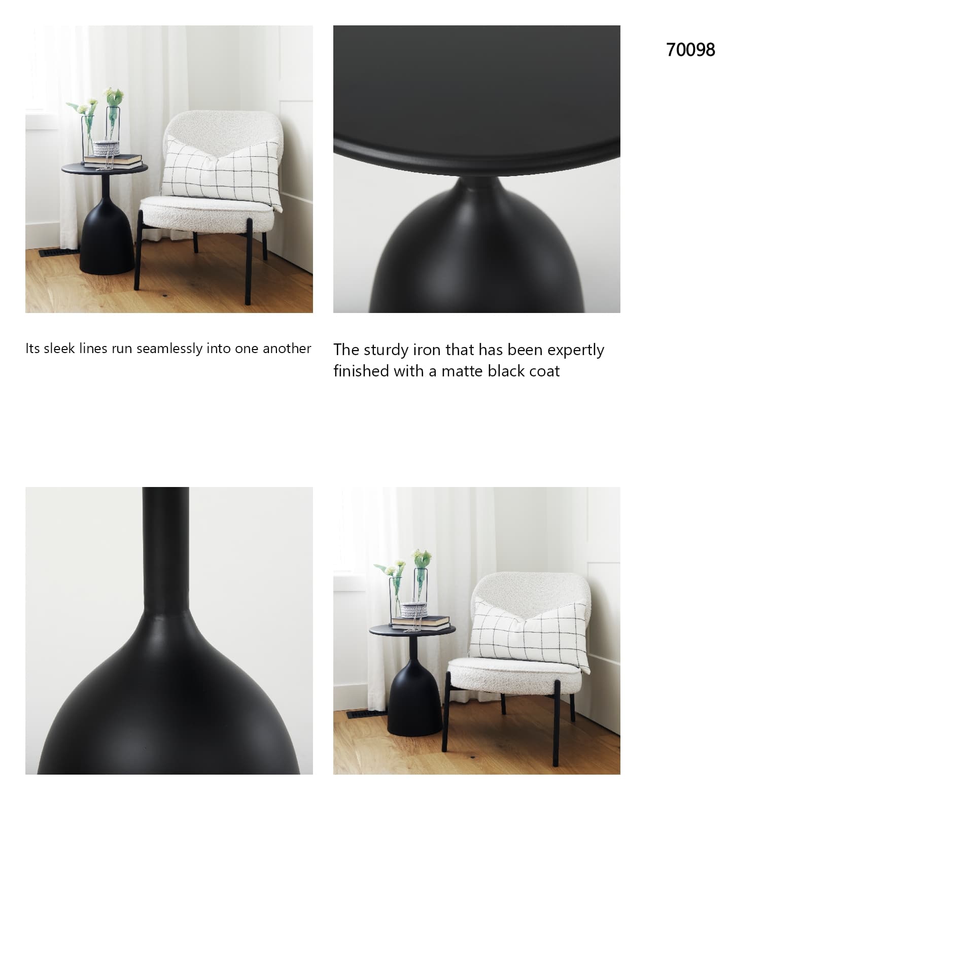 Talulla 16.5L x 16.5W x 19.7H Matte Black Metal Accent Table — in a styled room