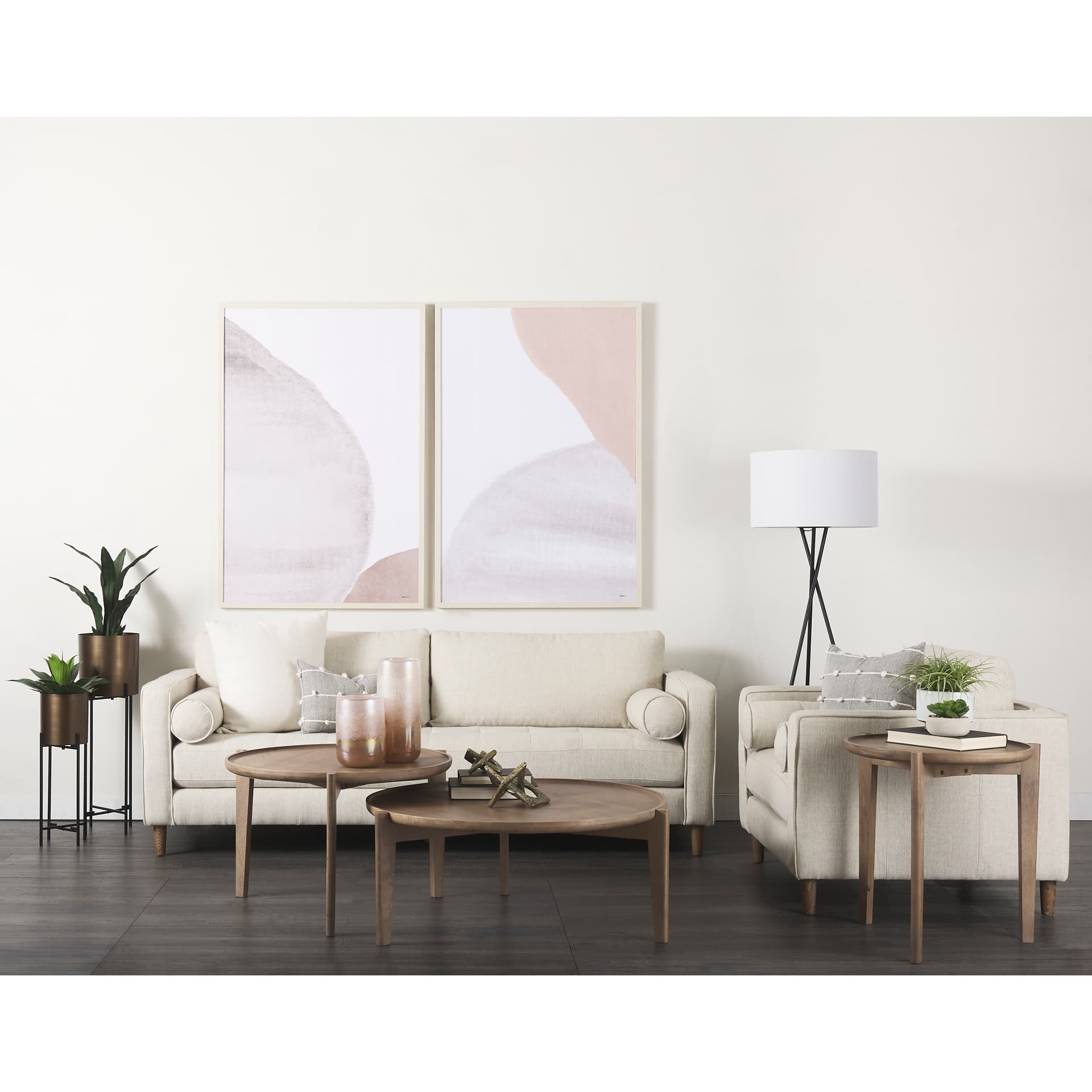 Loretta 40.7L x 36.2W x 33.9H Cream Fabric Chair W/ Two Bolster Cushions — product photograph
