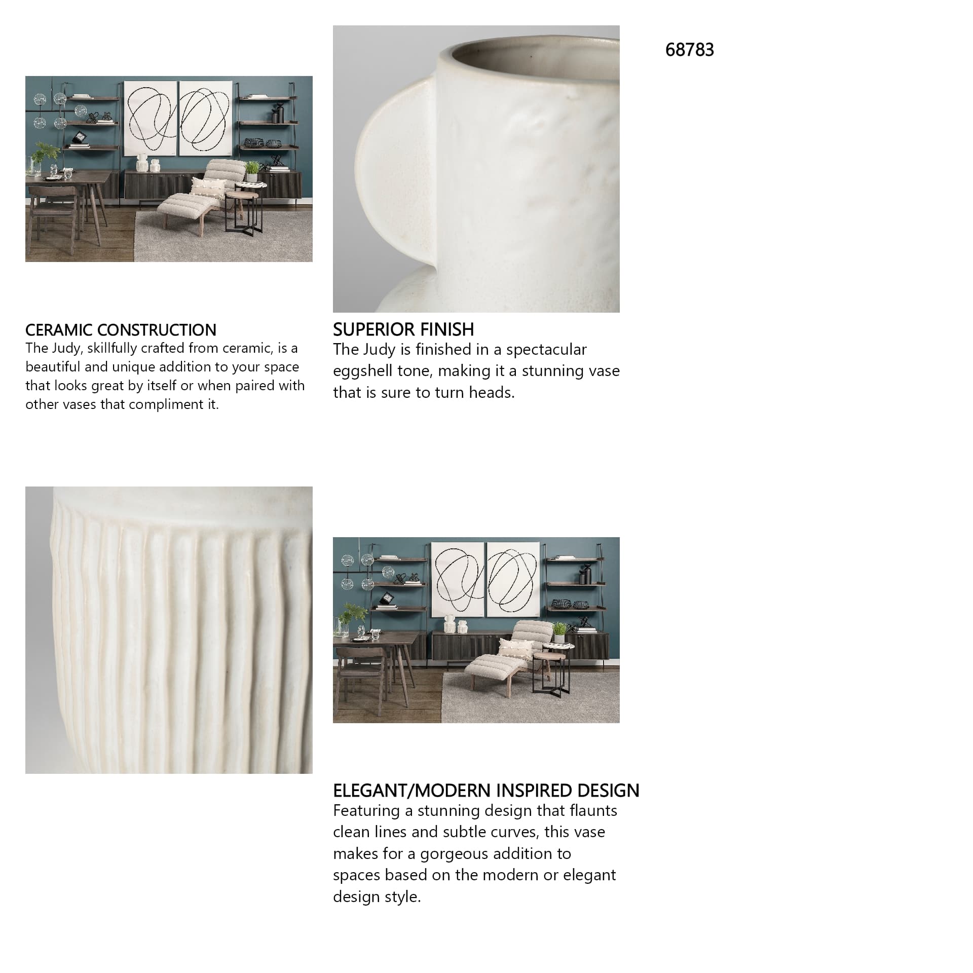 Judy Large Eggshell Ceramic Vase — in a styled room