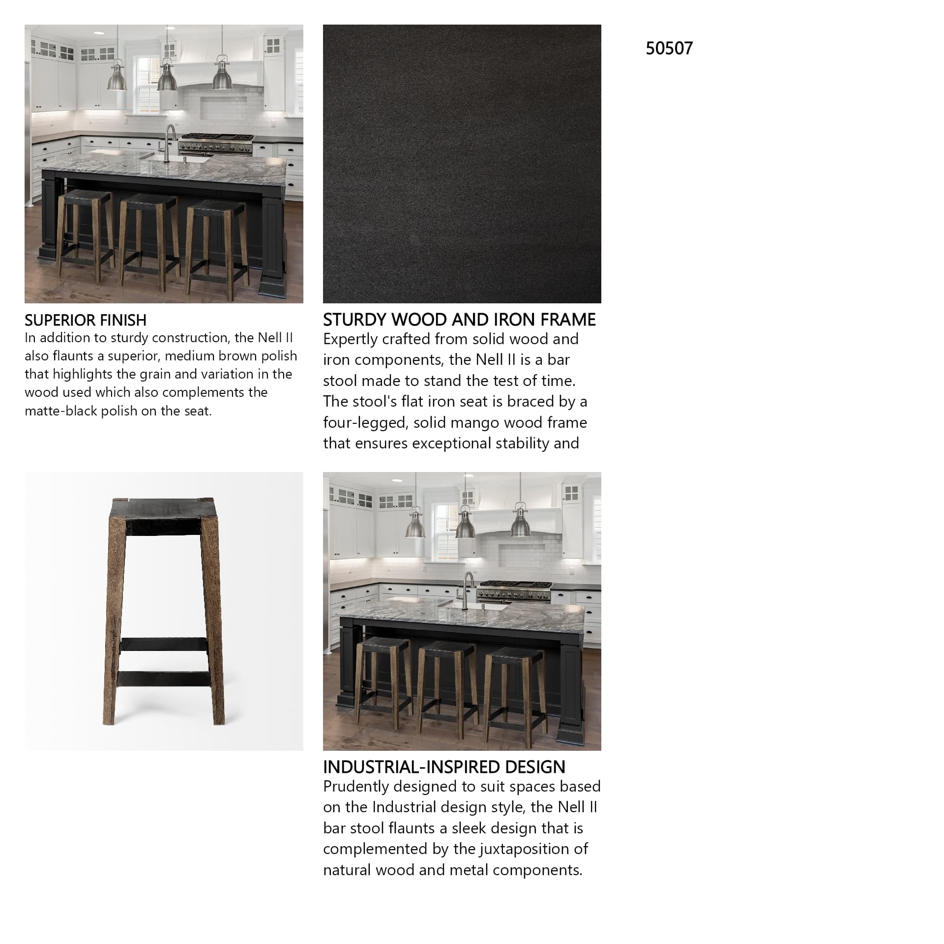 Nell Backless 26in Seat Counter Stool | Black Metal w/ Wood — product photograph