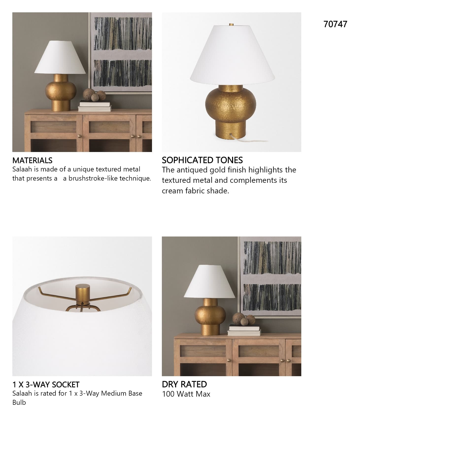 Salaah Antique Gold Brushed Metal w/ Cream Shade Table Lamp — in a styled room
