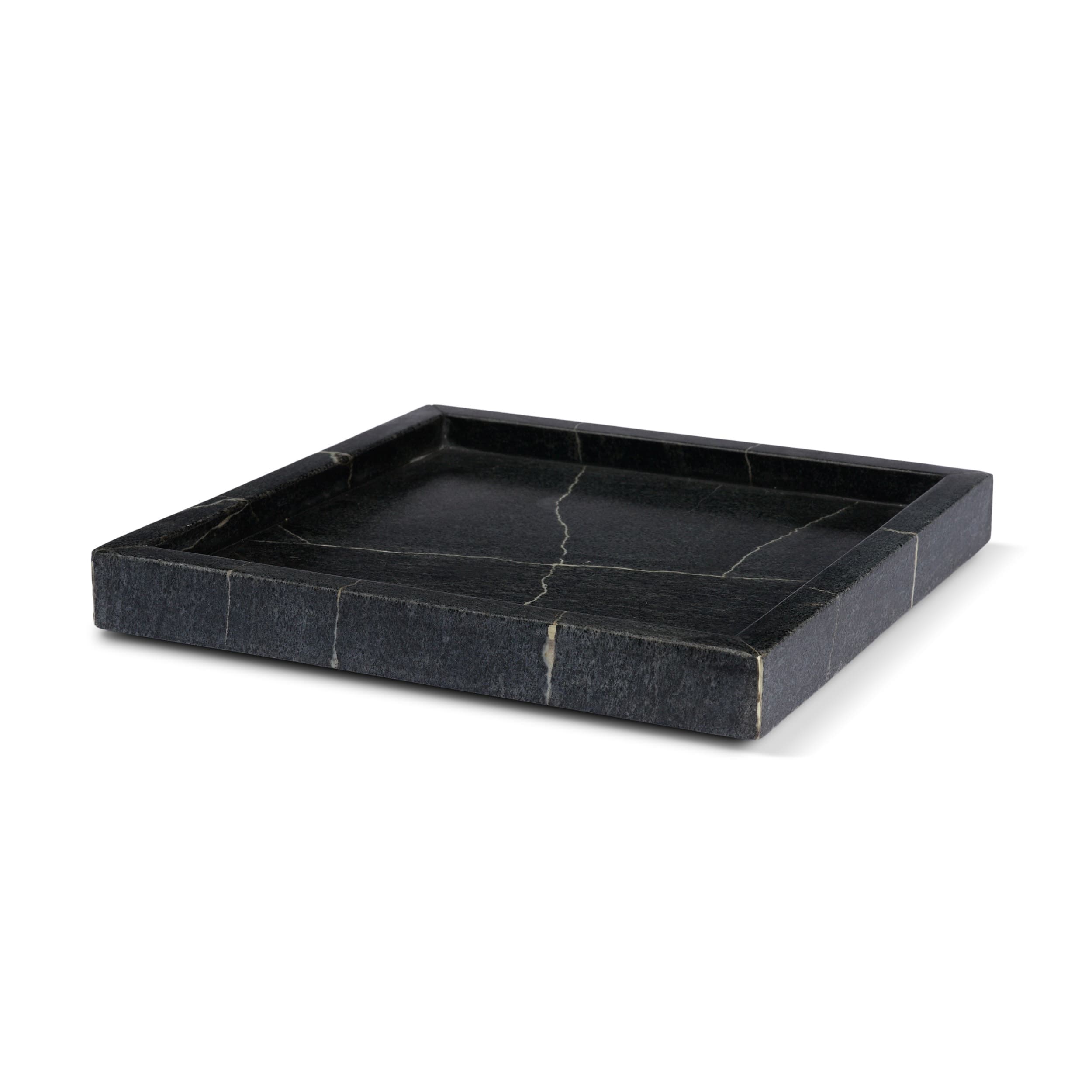 Stratus Black Marble Square Decorative Tray — product photograph