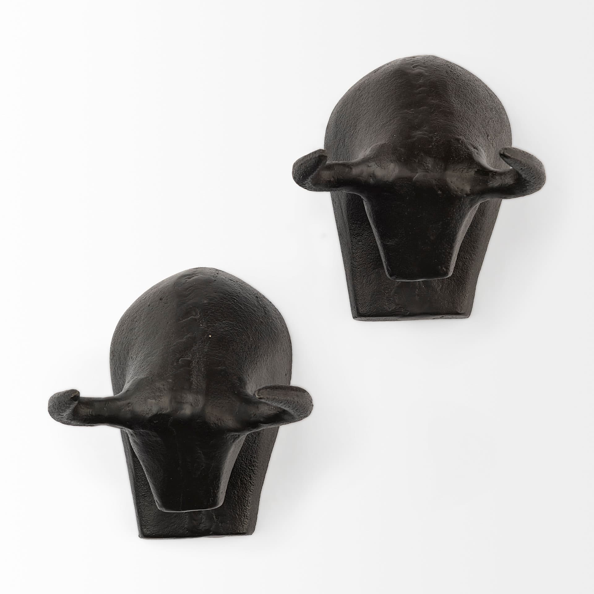 Tauro IV (Set of 2) Black Cast Aluminum Raging Bull Wall Decor — product photograph
