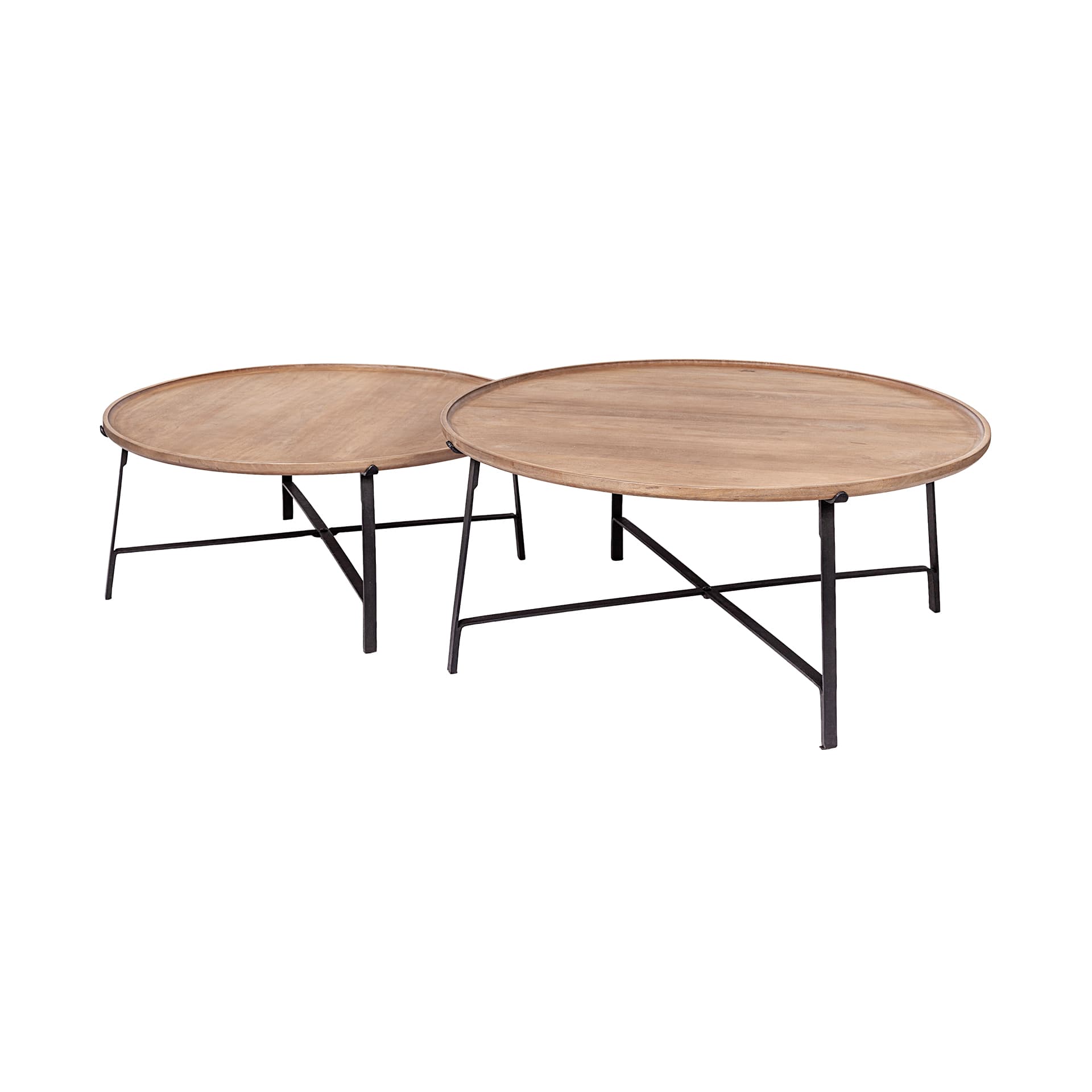 Helios (Set of 2) Brown Solid Wood Top Black Metal Base Nesting Coffee Tables — product photograph