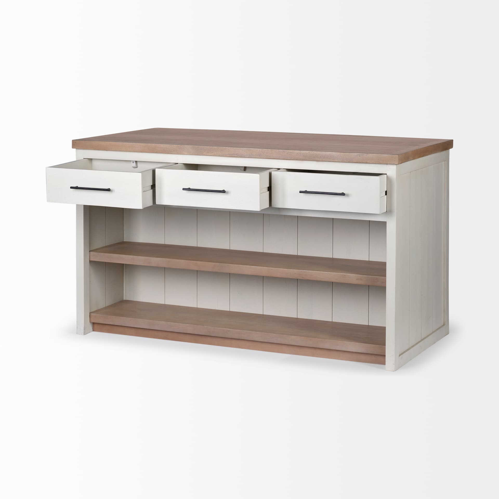 Fairview II White and Brown Two-Tone Stain Solid Wood Kitchen Island — product photograph