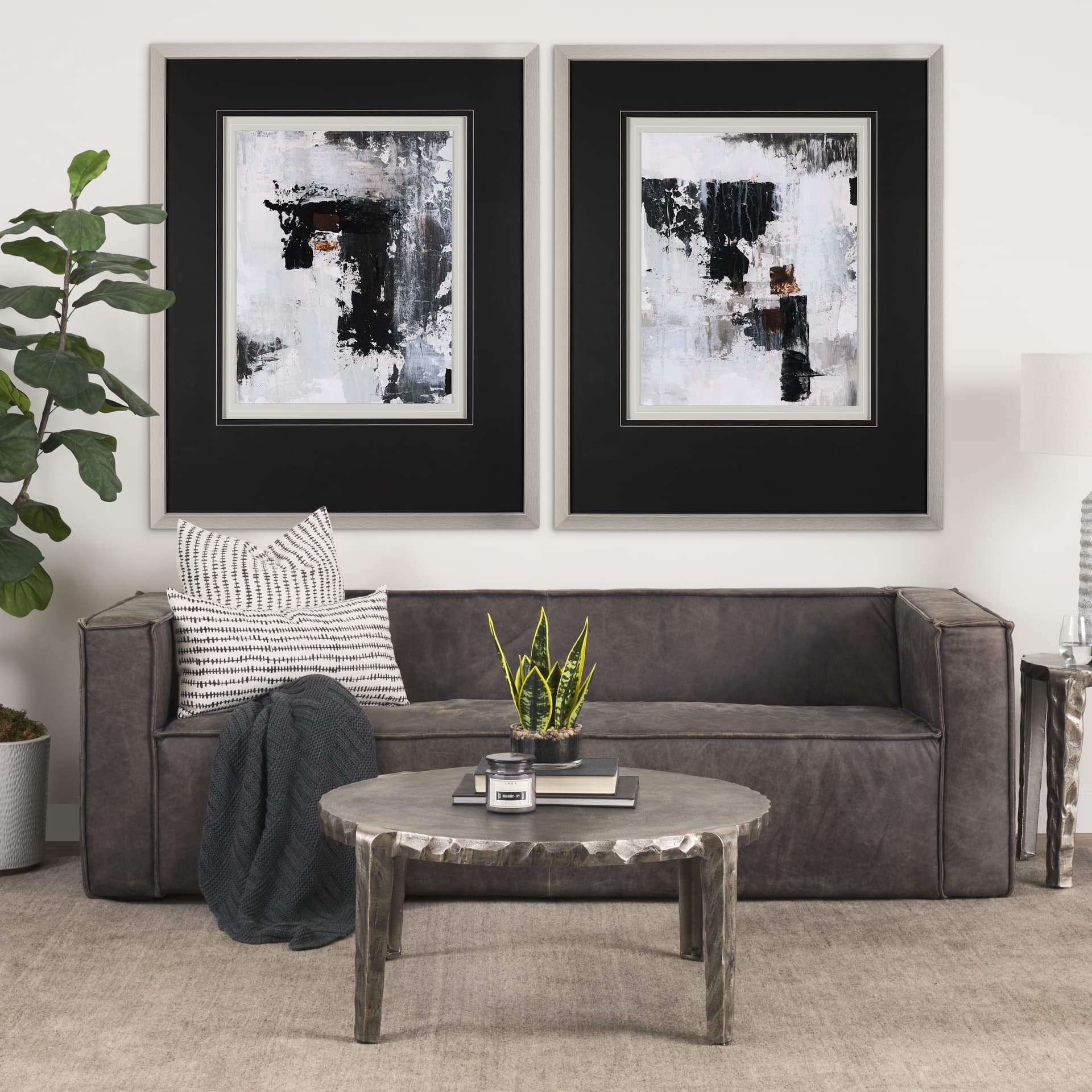 The Fog II by Mercana Studio a Hand Embellished Textured Framed Art Print Matted under Glass — in a styled room