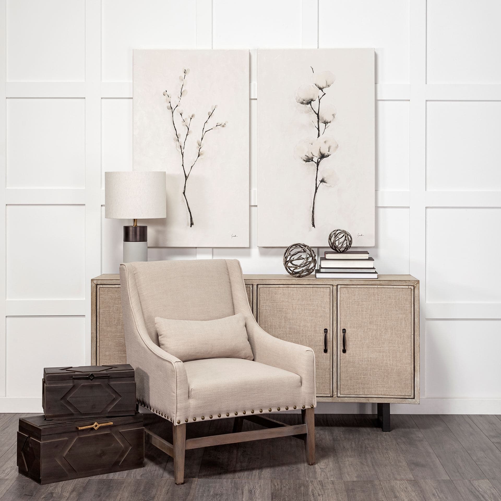 Cassia Set of 2 Brown Wooden Boxes — in a styled room