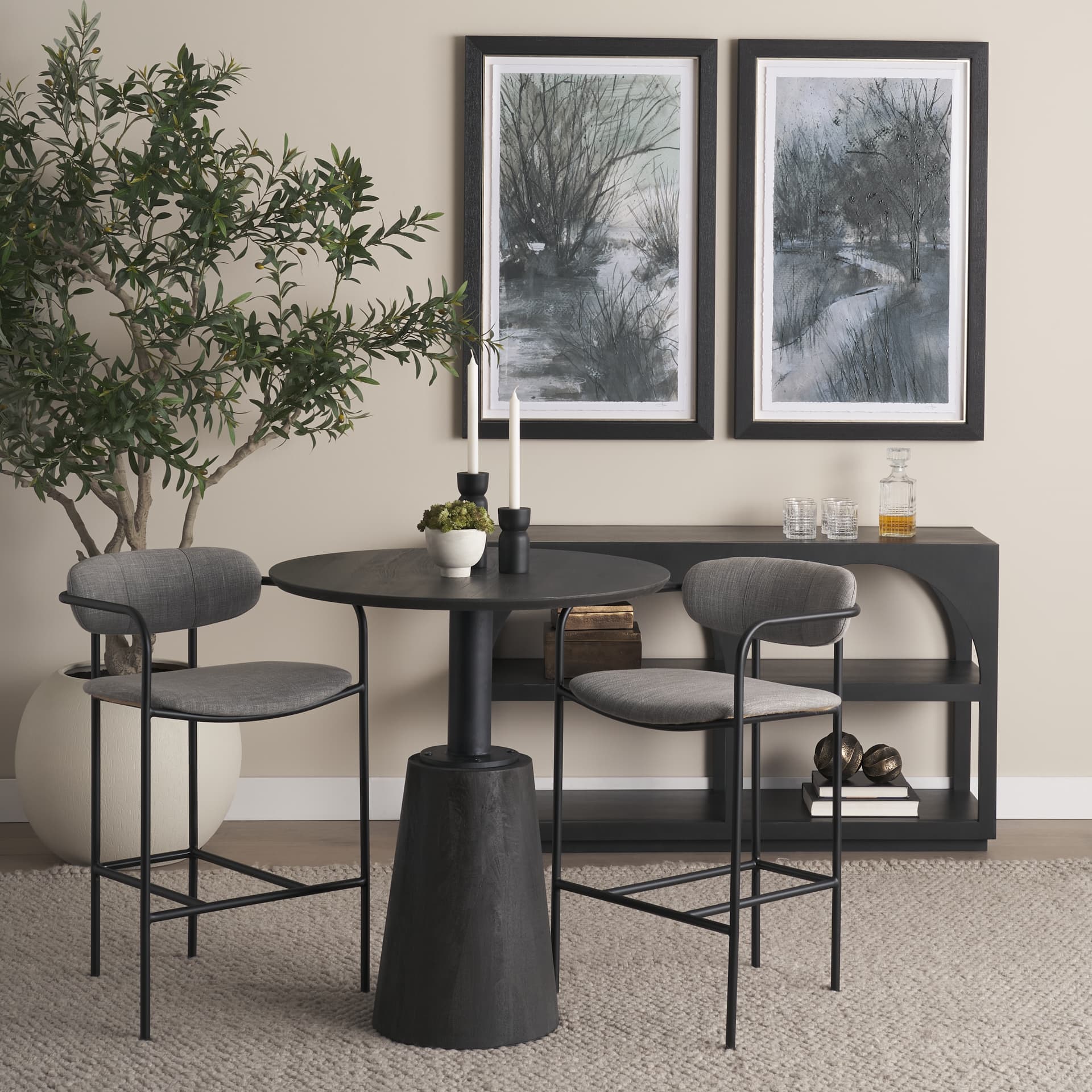 Parker Backless 36in Seat Counter Stool | Gray Fabric w/ Black Metal — product photograph