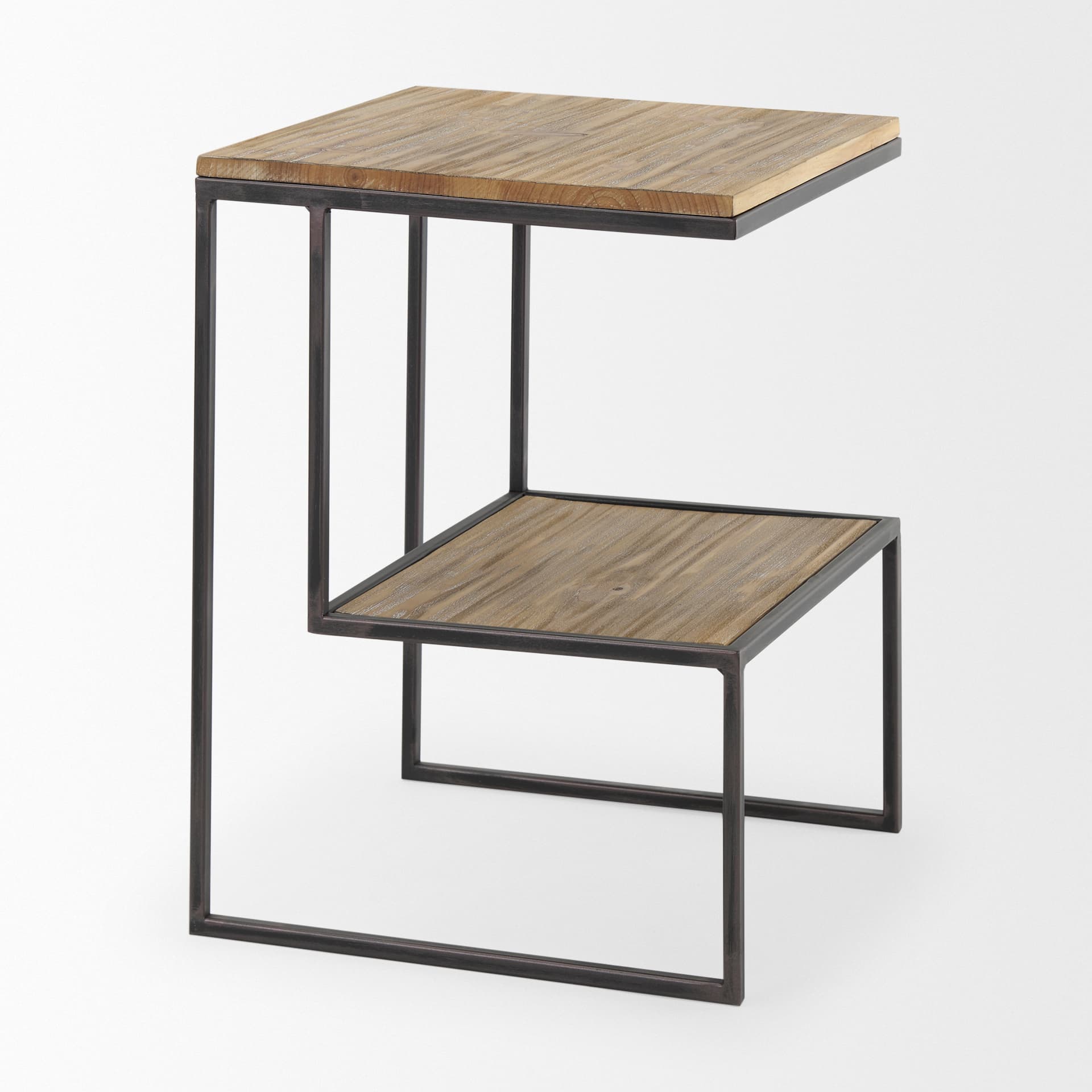 Ronin 22"H Square 2-Tier Wood w/ Black Metal Accent Table — product photograph