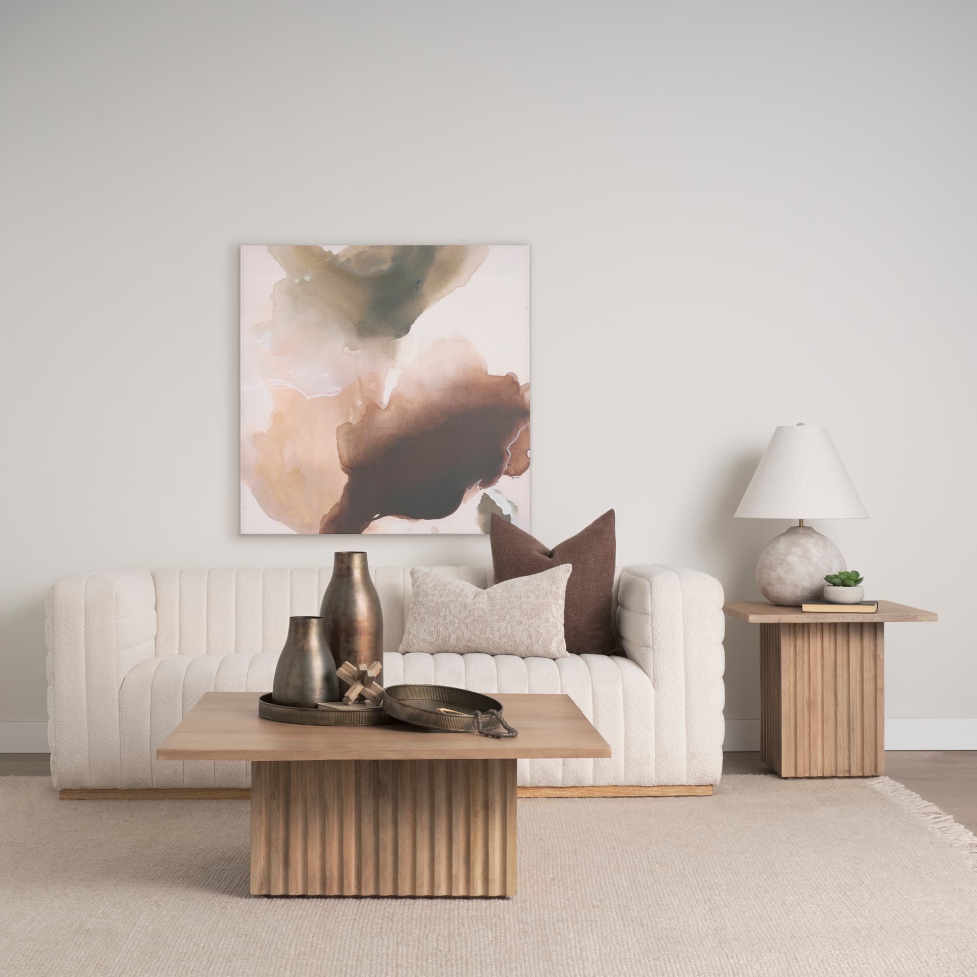 June Light Brown Wood w/ Fluting Square Side Table — in a styled room
