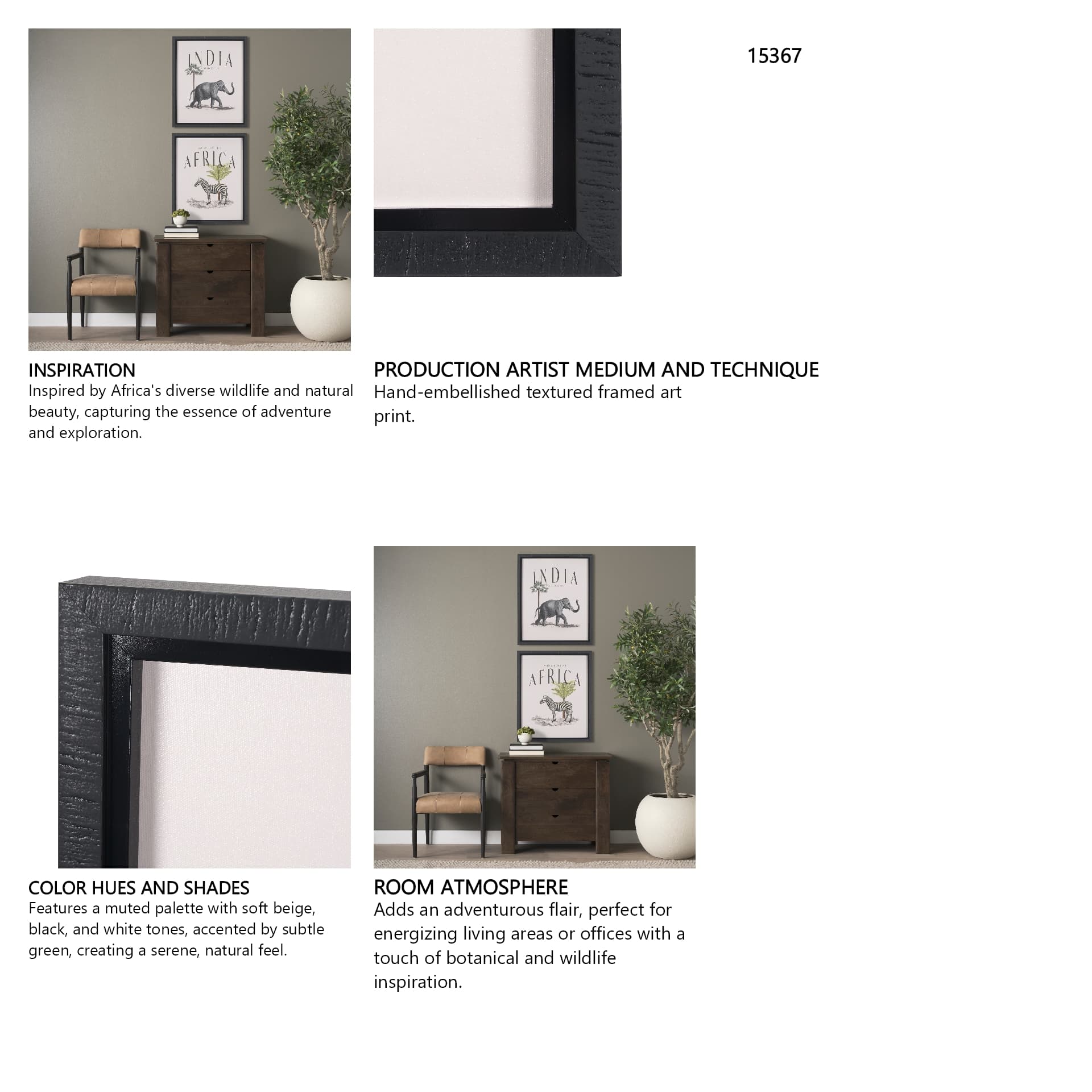 Travel Guide - Africa by Vintage Collection a Hand Embellished Textured Framed Art Print — in a styled room
