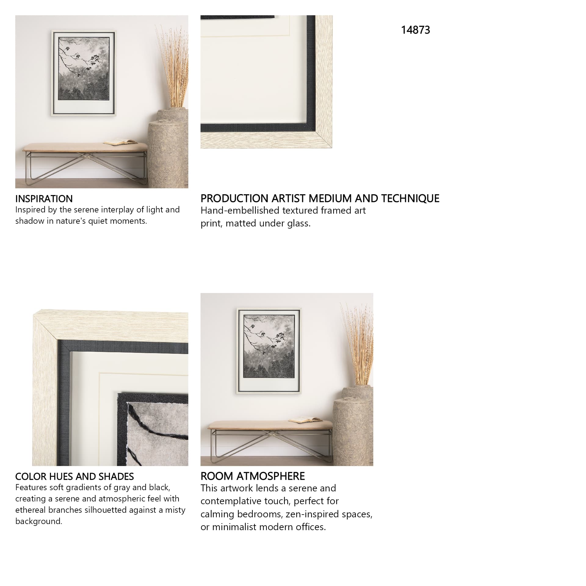 Leafy Shade I by Mercana Studio a Hand Embellished Textured Framed Art Print Matted under Glass — in a styled room