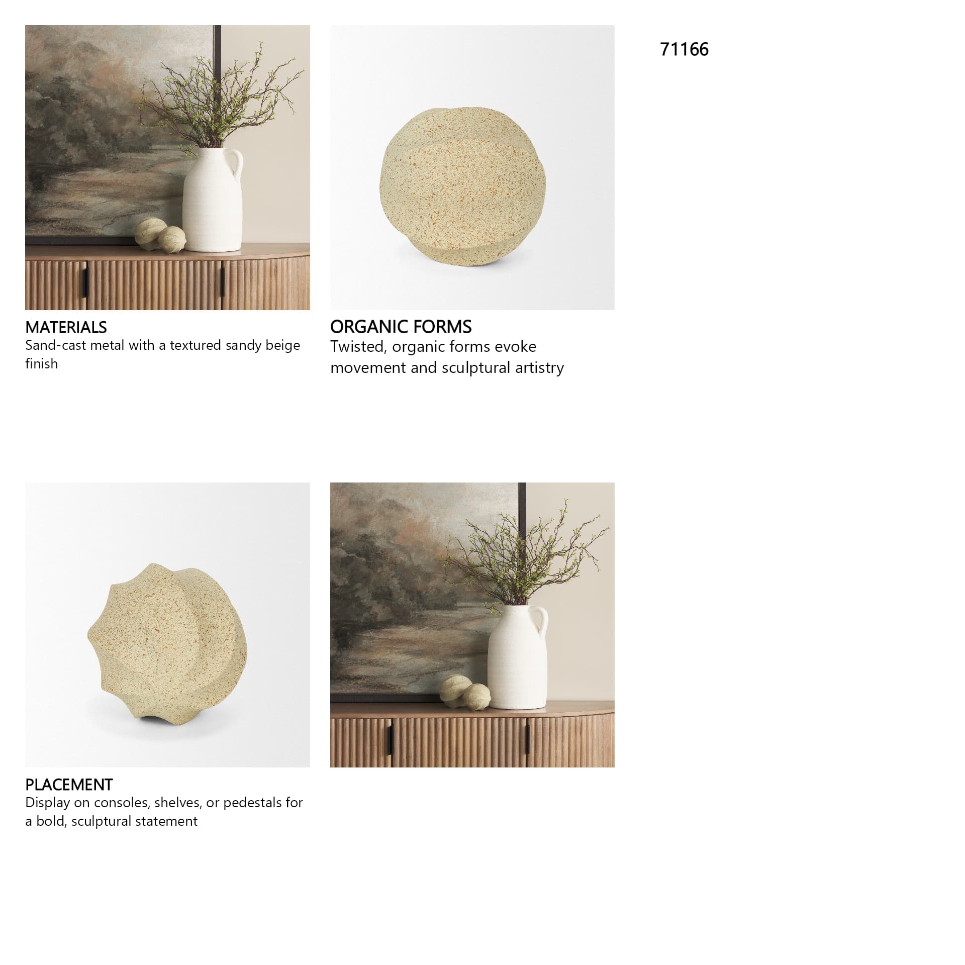 Imani Small Sculptural Textured Beige Metal Decorative Orb Object — in a styled room