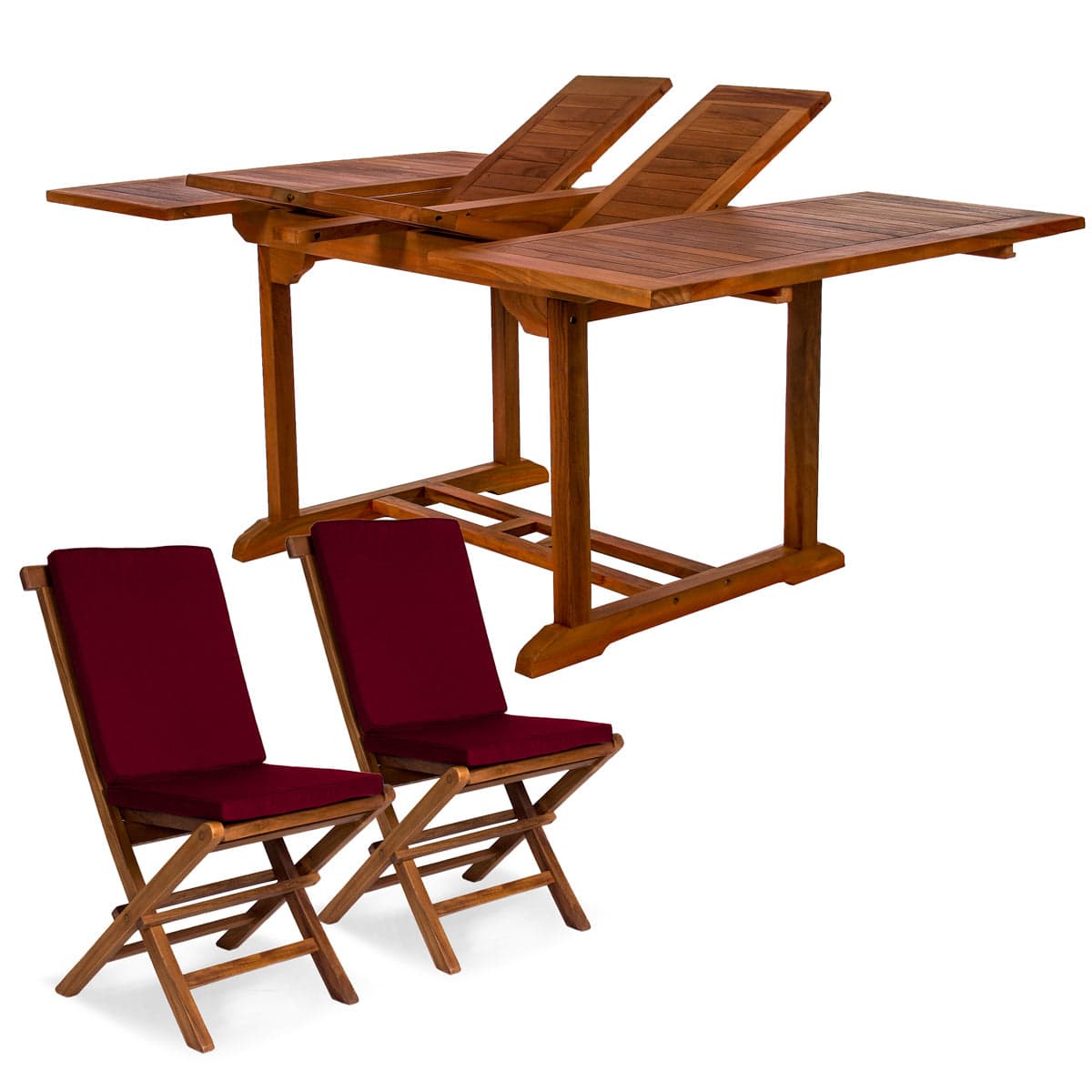9-Piece Teak Extension Patio Table and Folding Dining Chairs Set - Green Cushions — product photograph