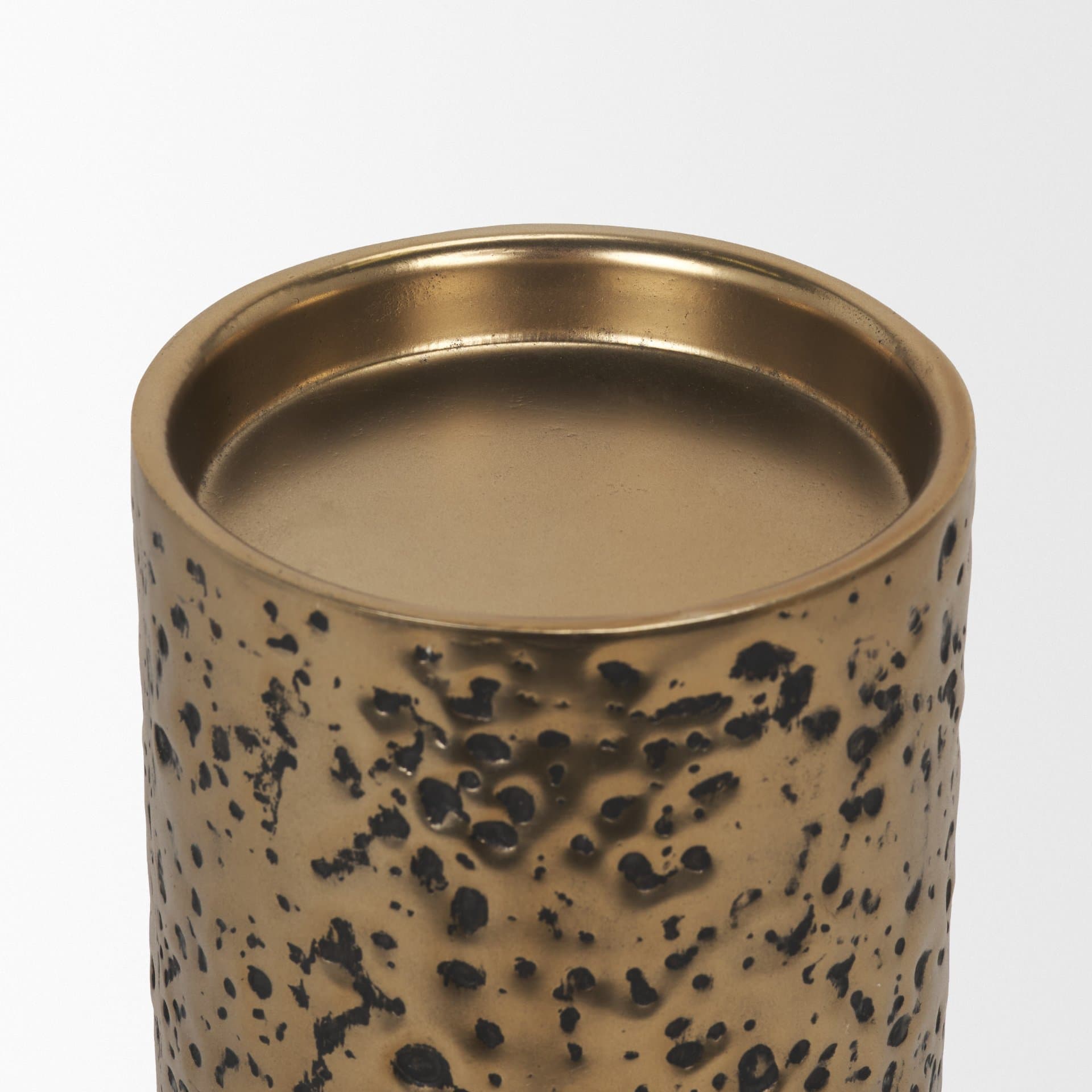 Akira Small Hammered Gold Metal Pillar Candle Holder — product photograph