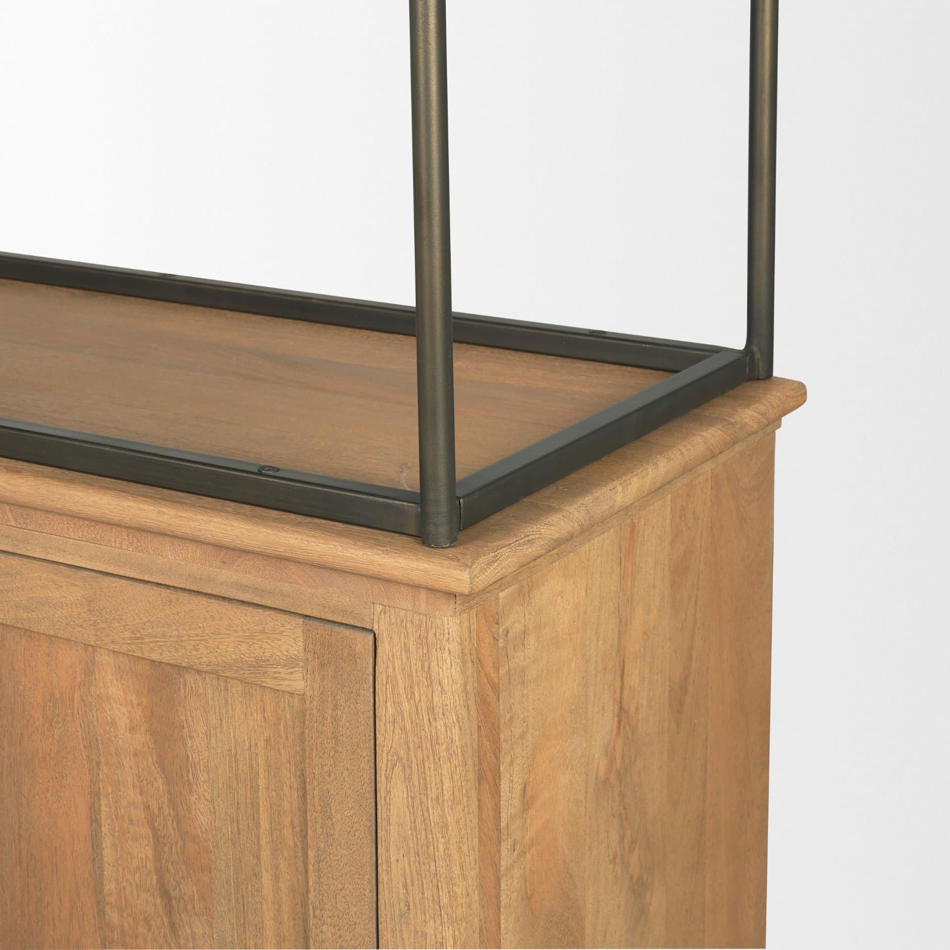 Baron Light Brown Wood w/ Gunmetal 2-Door Open Shelving Unit — product photograph