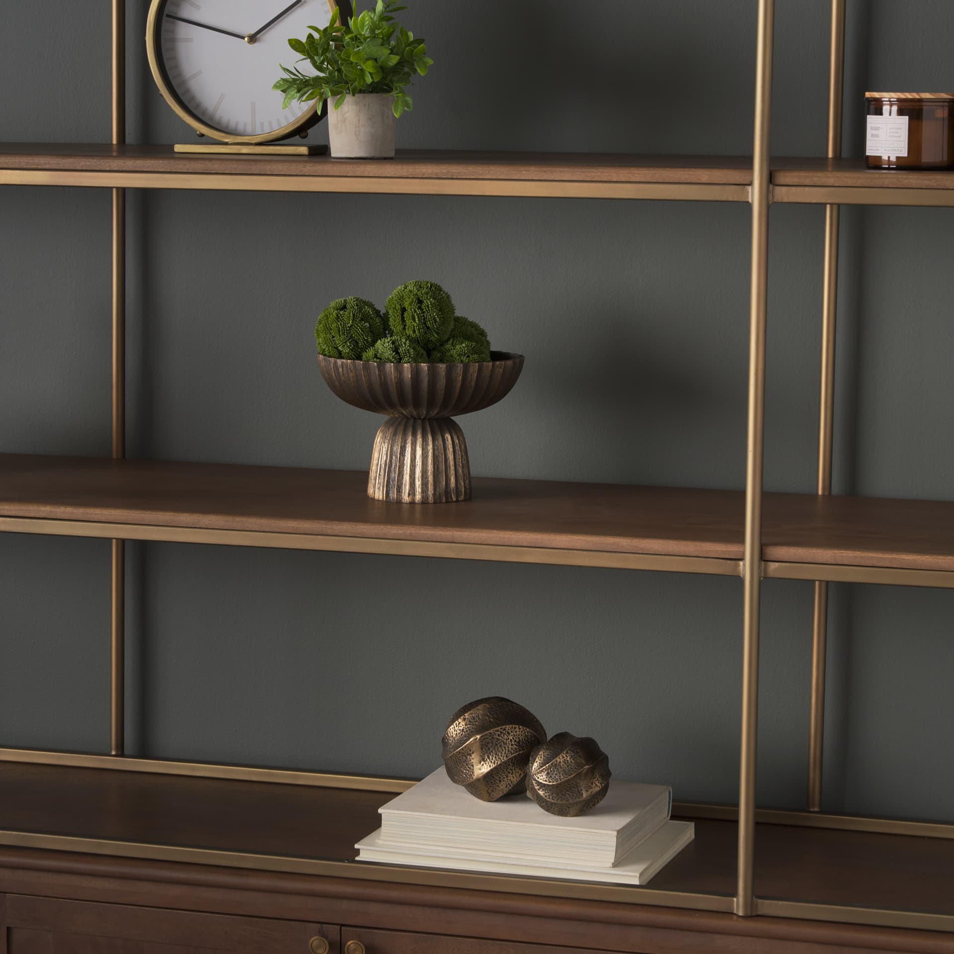 Imani Large Sculptural Textured Antiqued Gold Metal Decorative Orb Object — product photograph