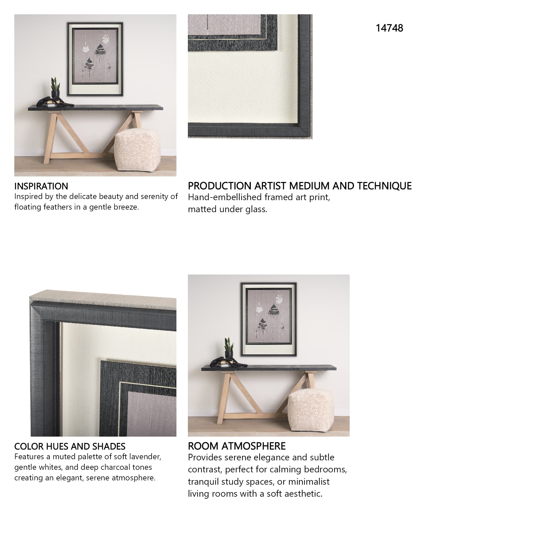 Rain of Feather Warm Gray by Mercana Studio Hand Embellished Framed Art Print Matted under Glass — in a styled room