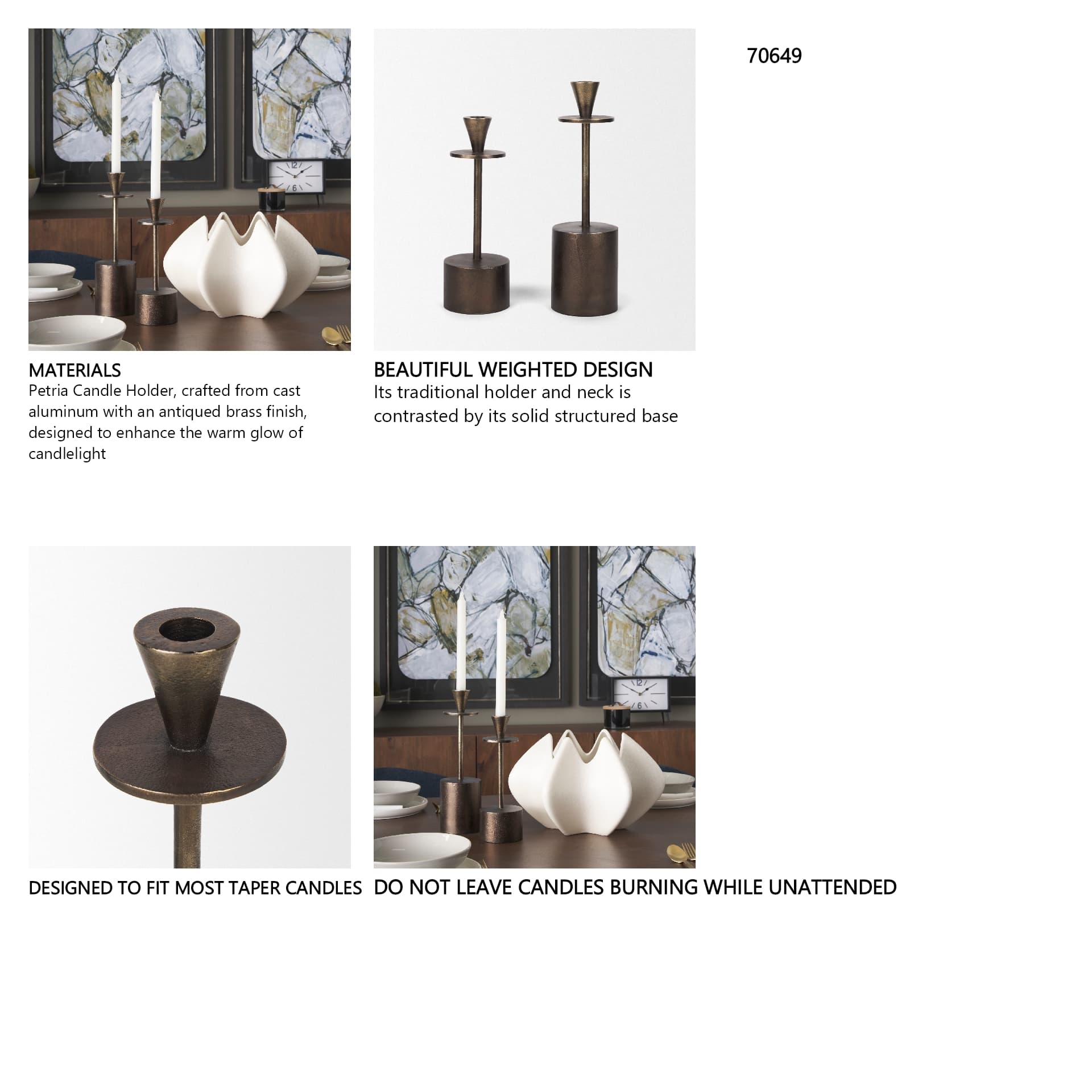 Petria Antiqued Gold Textured Metal Taper Candle Holders — in a styled room