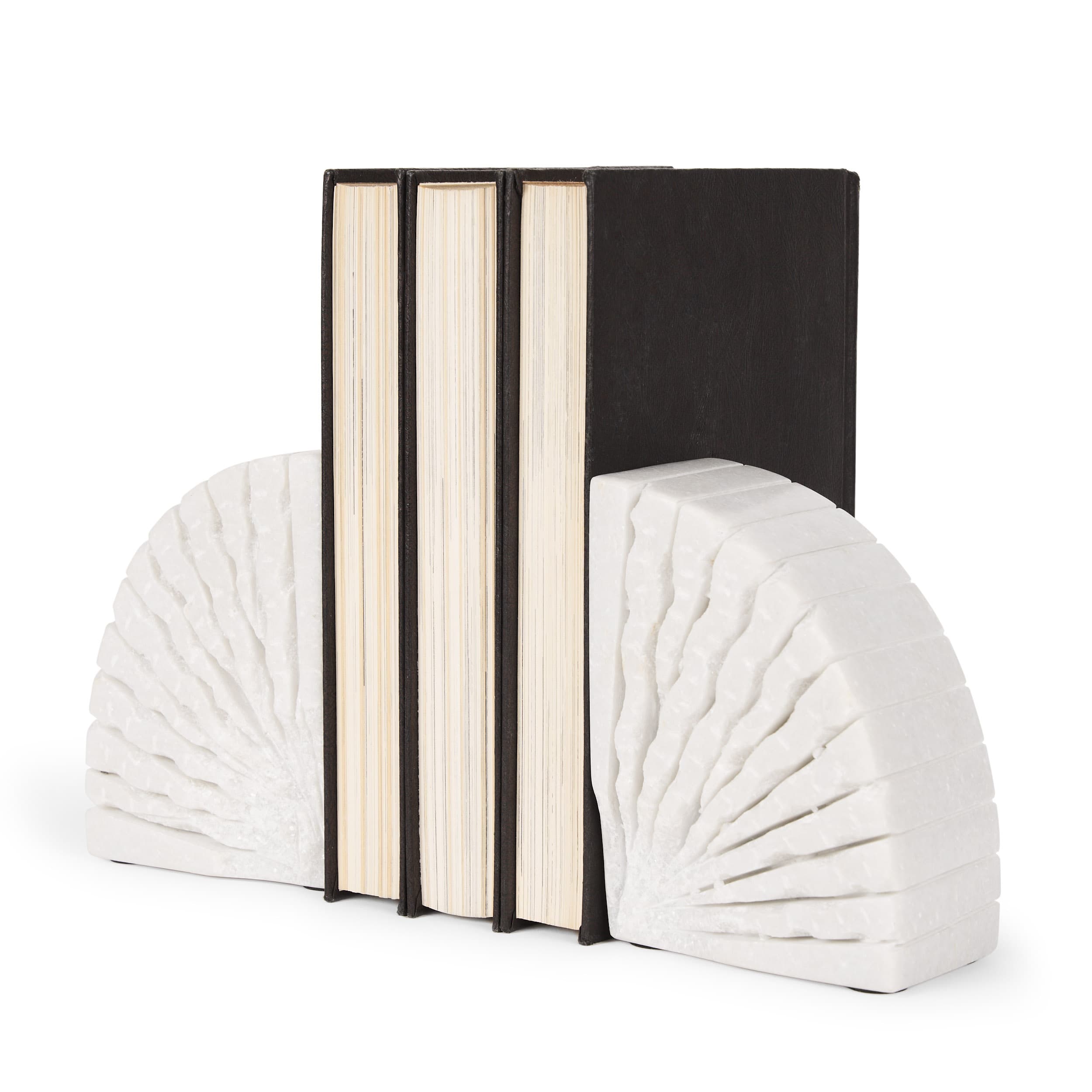 Stept White Marble Bookends w/rough carving (set of 2) — product photograph