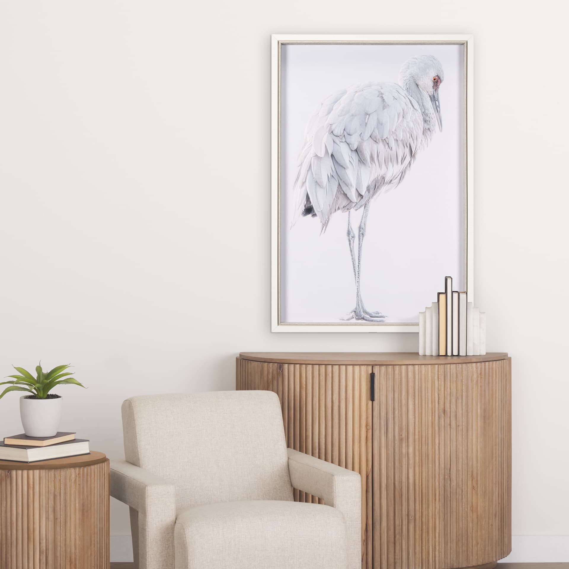 Sandhill Crane II by Chad Mckay a Hand Embelished Textured Framed Photo Art Print — in a styled room