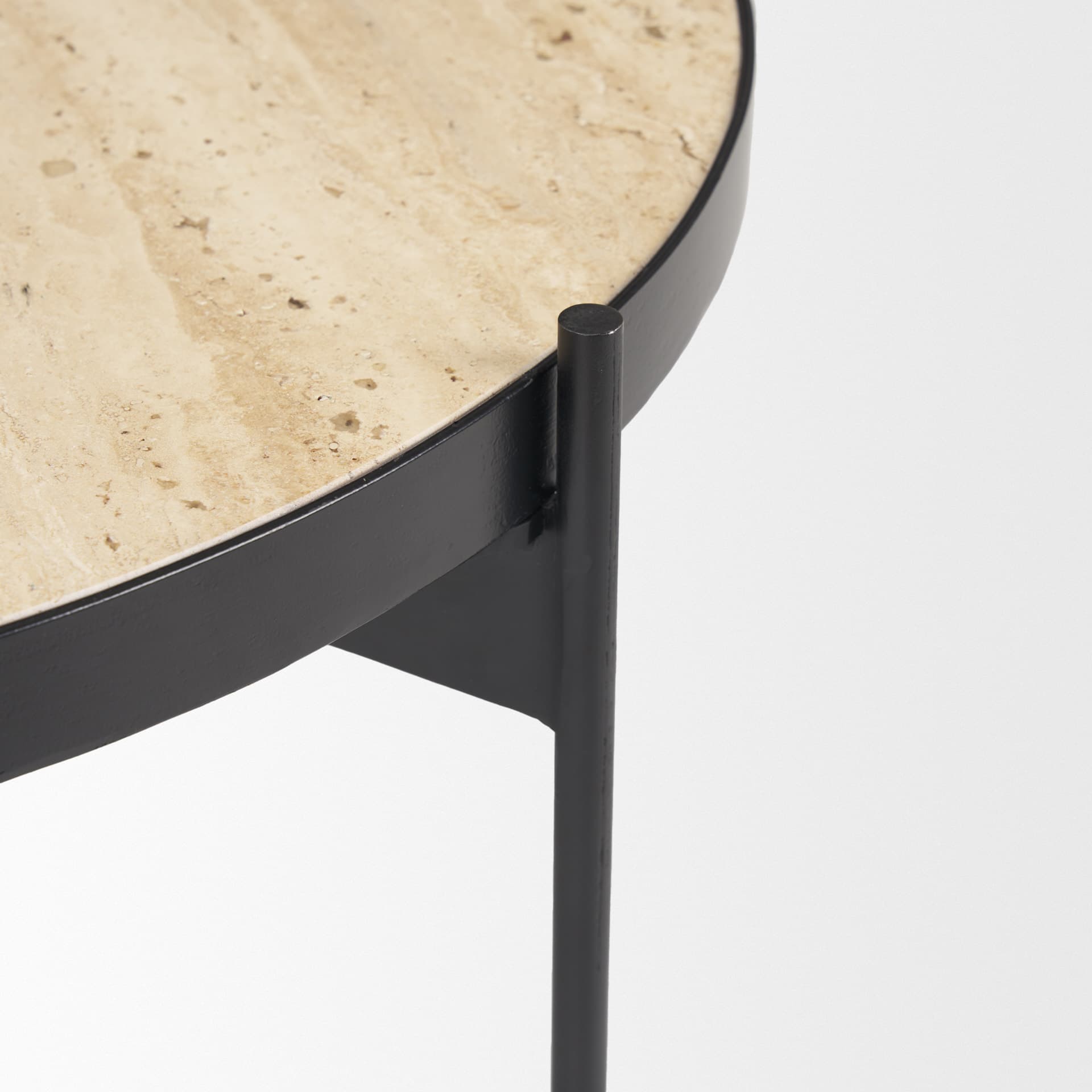 Wade Travertine Marble w/ Matte Black Metal Coffee Tables — product photograph
