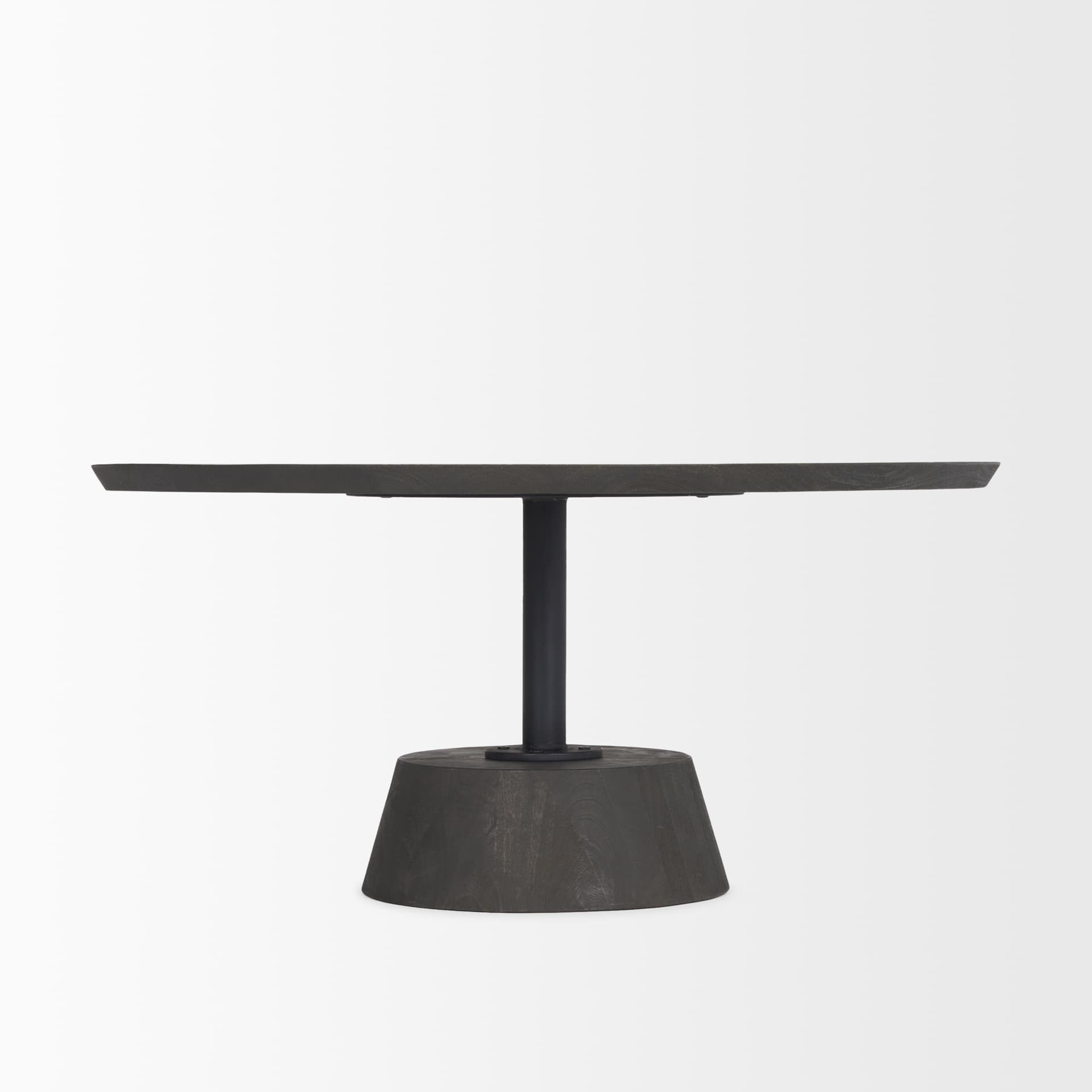 Maxwell 34" Dark Brown Wood W/ Black Metal Pedestal Base Round Coffee Table — product photograph