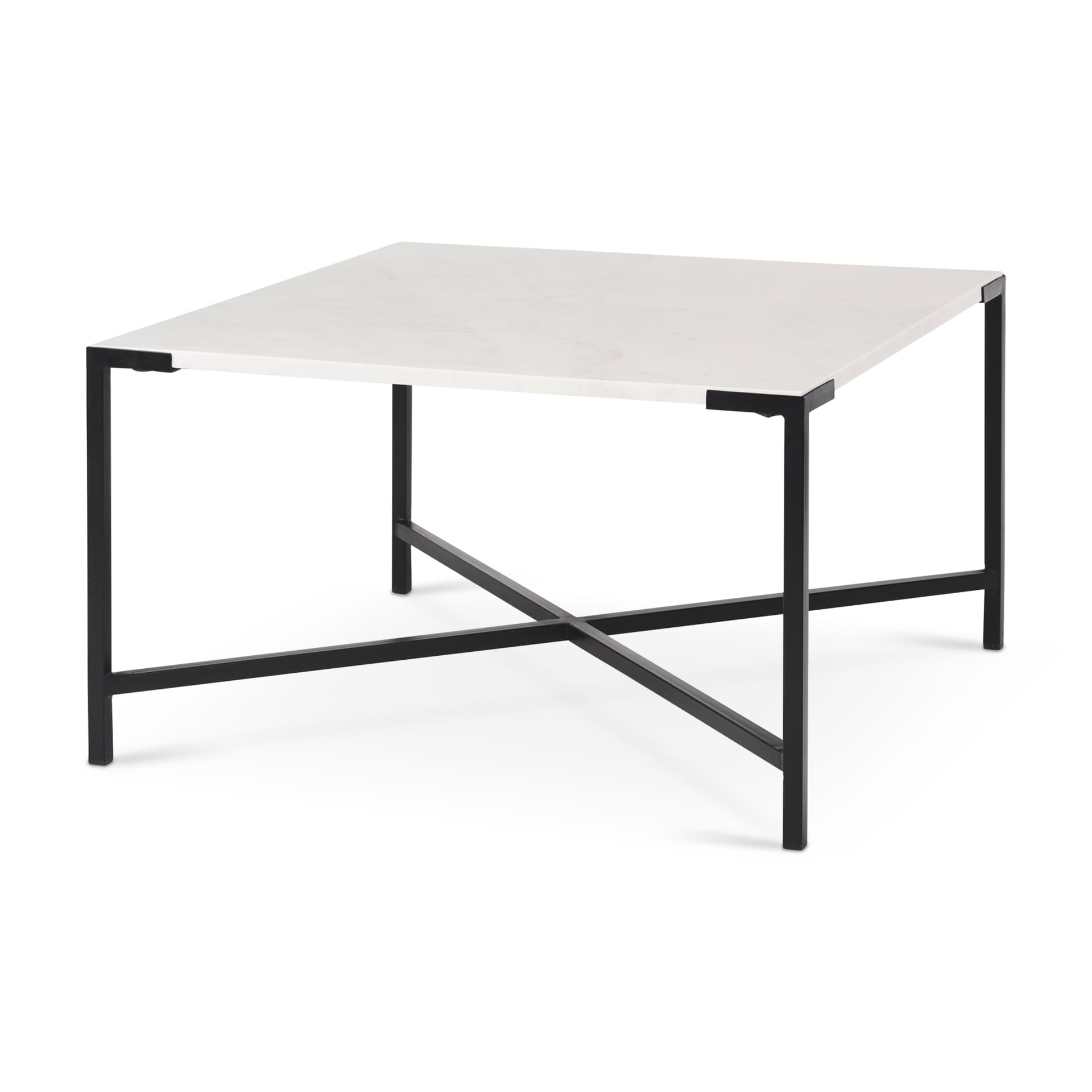 Lucas 30x30 White Marble Top Black Metal Base Coffee Table — product photograph