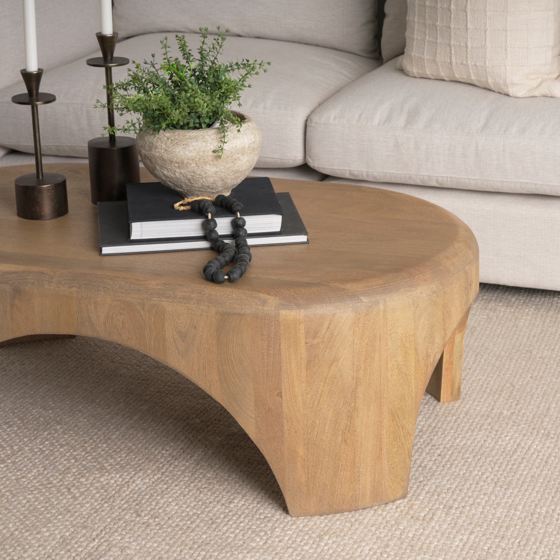 Shima Oval Light Brown Wood w/ Arched Legs Coffee Table — product photograph