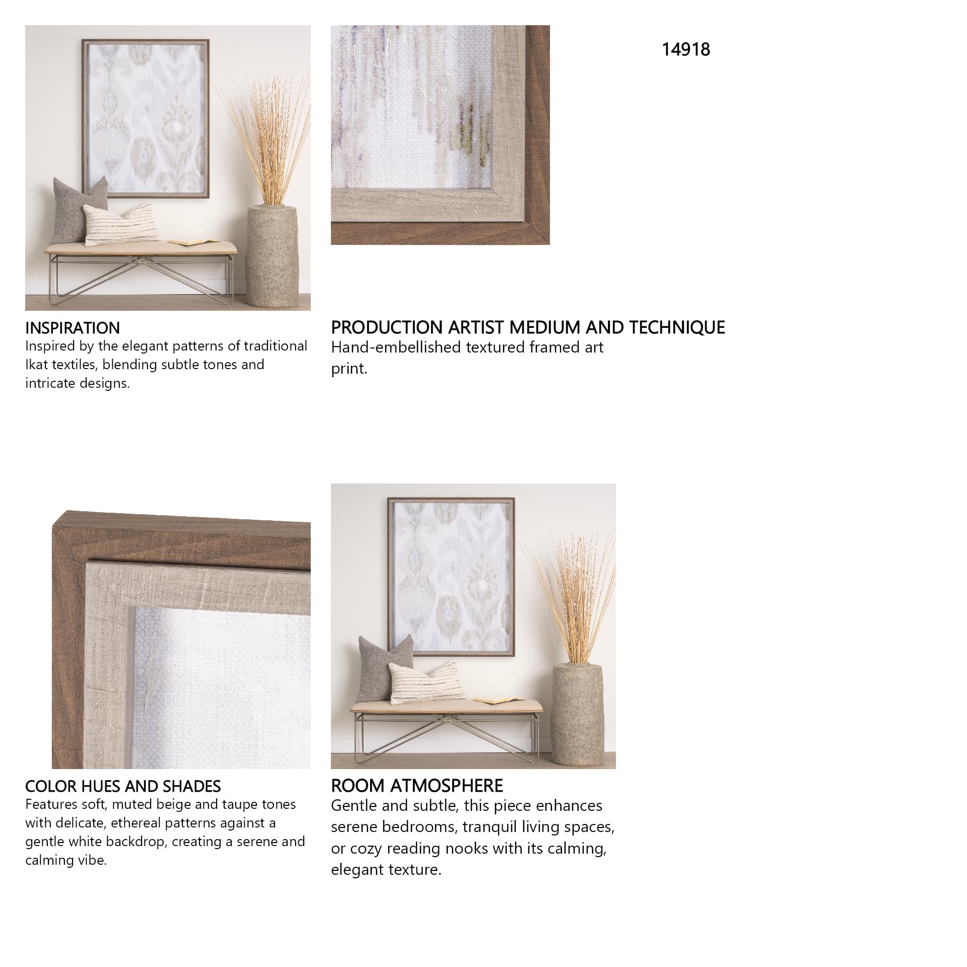 Ikat Patterns I by Silvia Krause a Hand Embellished Textured Framed Art Print — in a styled room