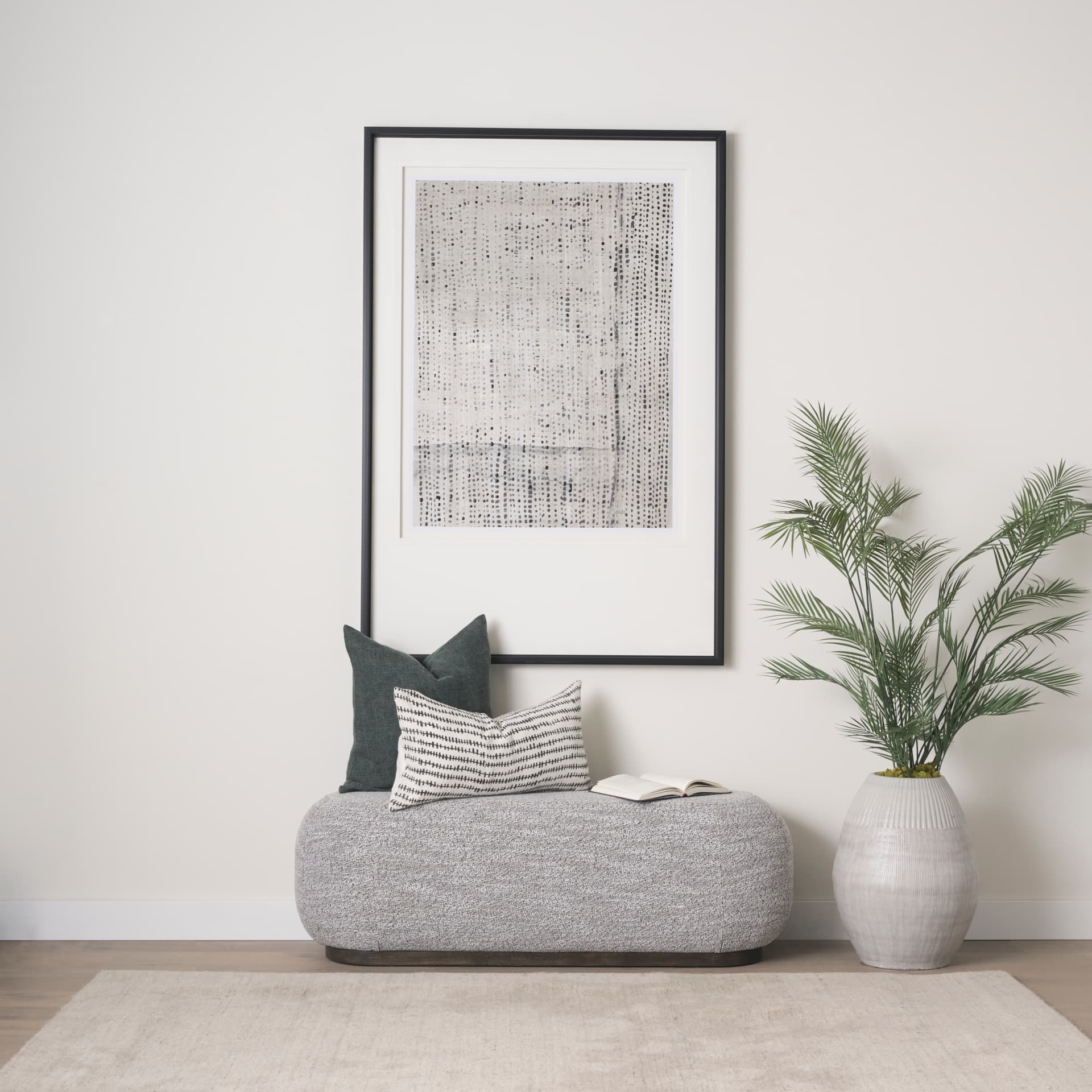 Jenna 14x26 Cream/Black Print Linen Lumbar Decorative Pillow Cover — product photograph