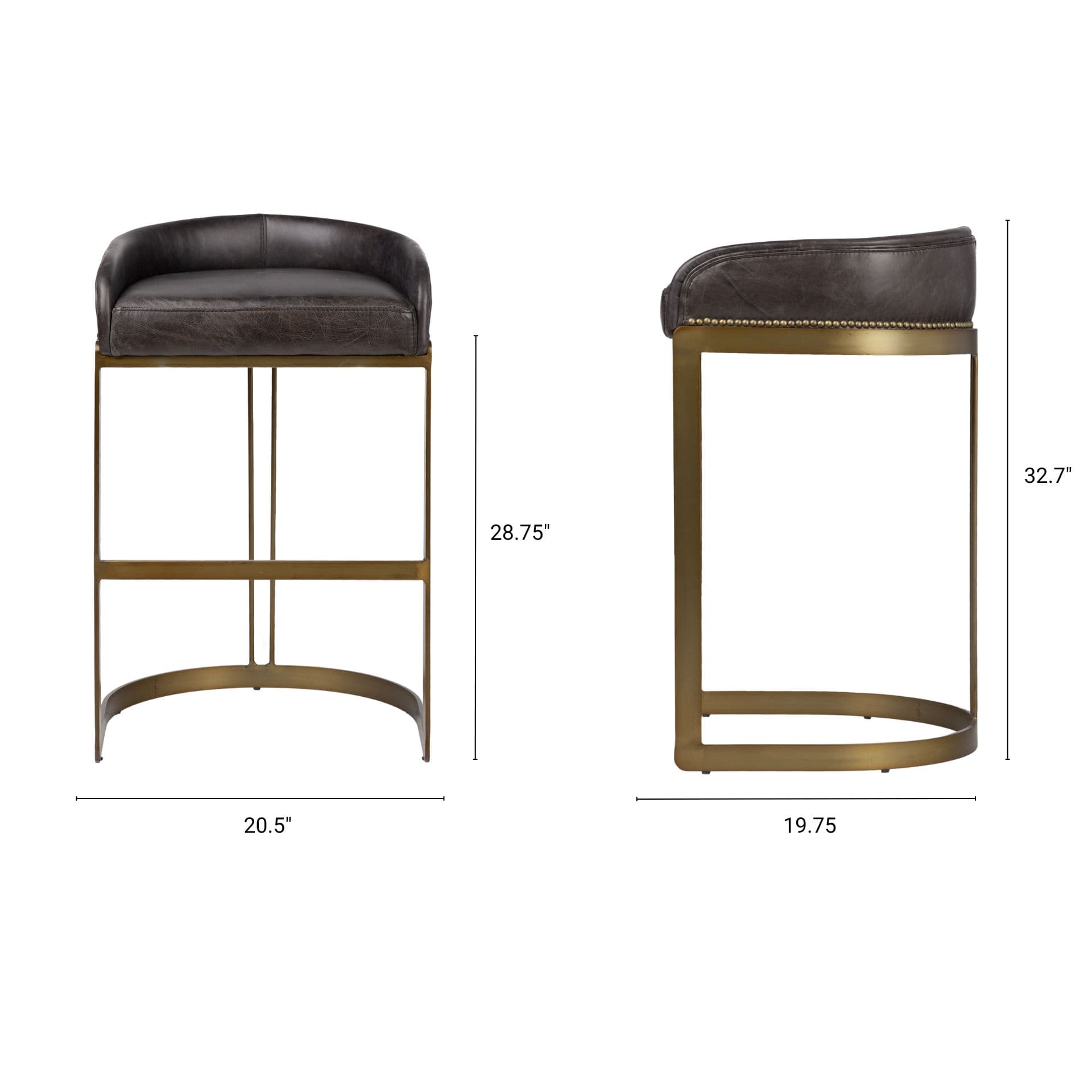 Hollyfield Low Back 28.75in Seat Bar Stool | Charcoal Brown Leather — product photograph