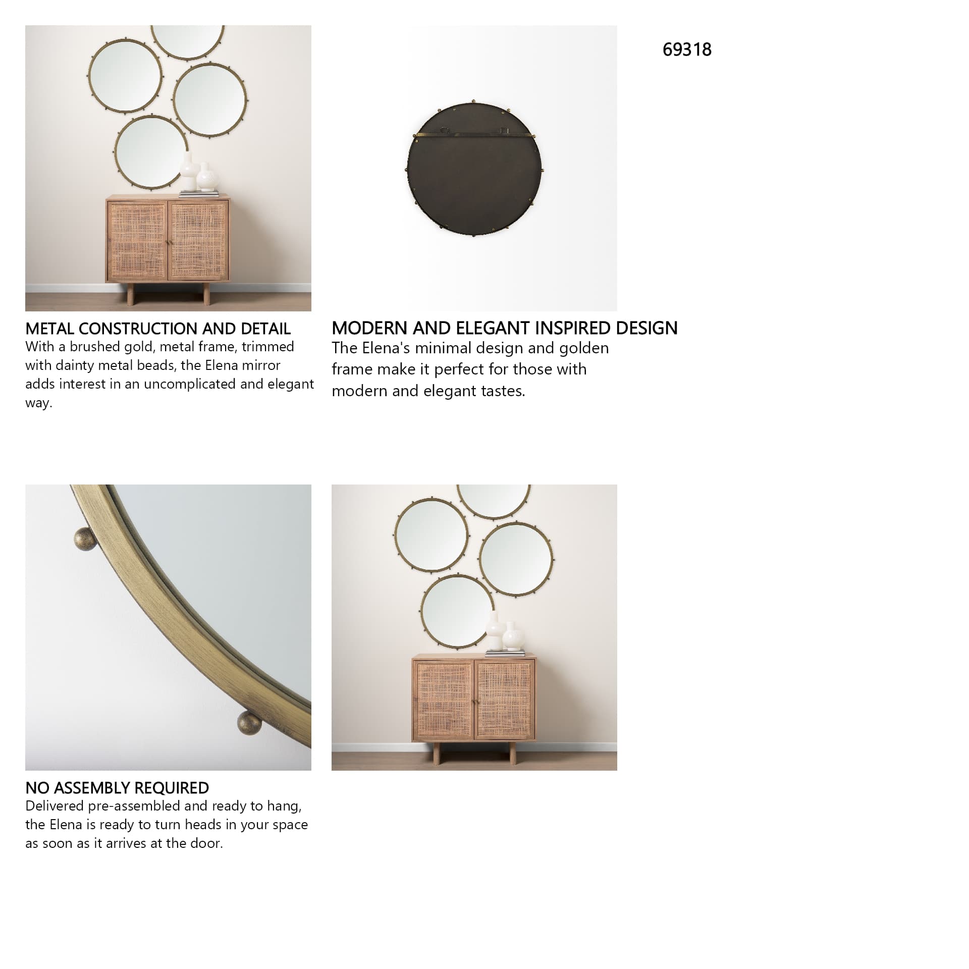 Elena I Small Gold Wall Mirror — in a styled room