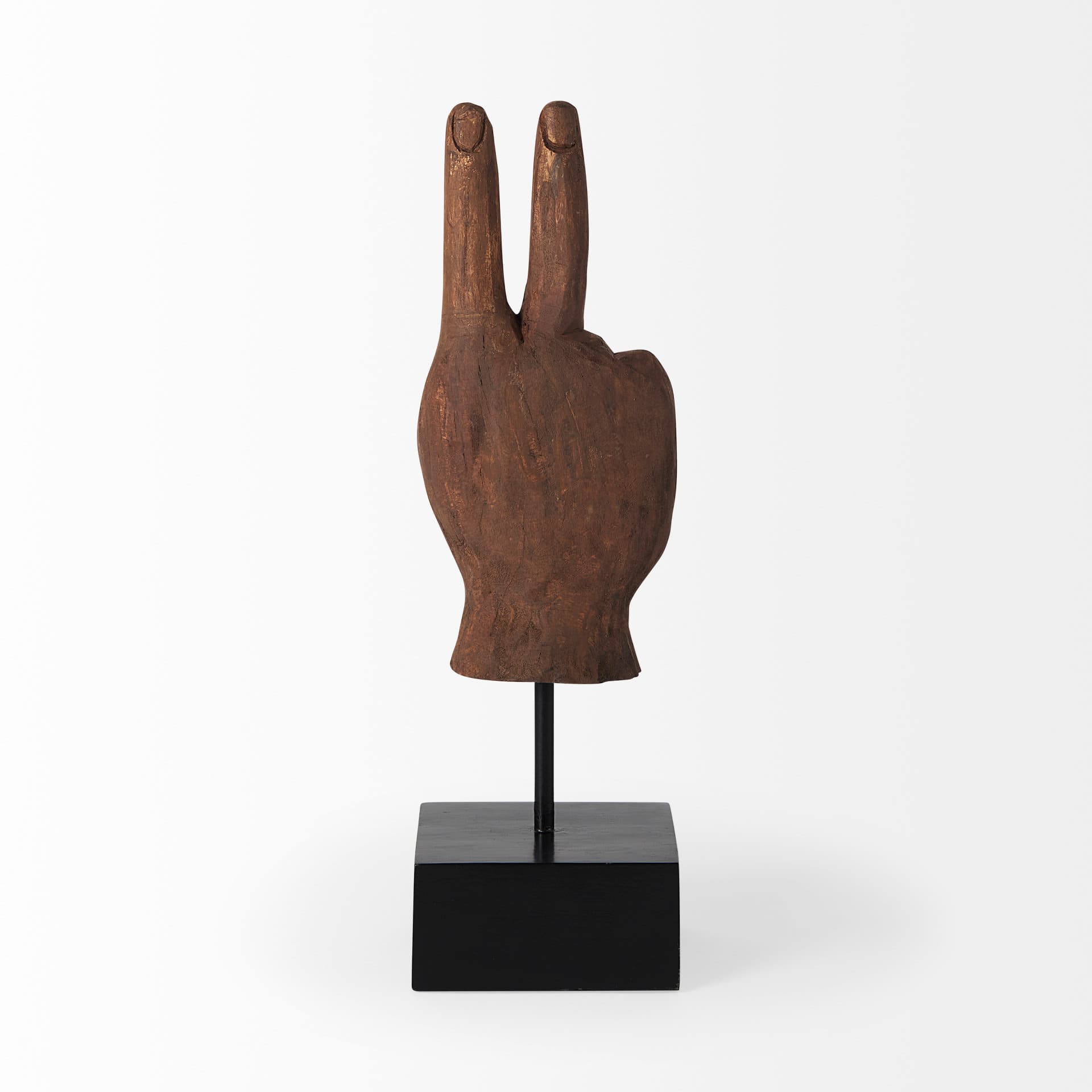 Pacem 4L x 4W Natural Wooden Carved Peace Sign Hand — product photograph